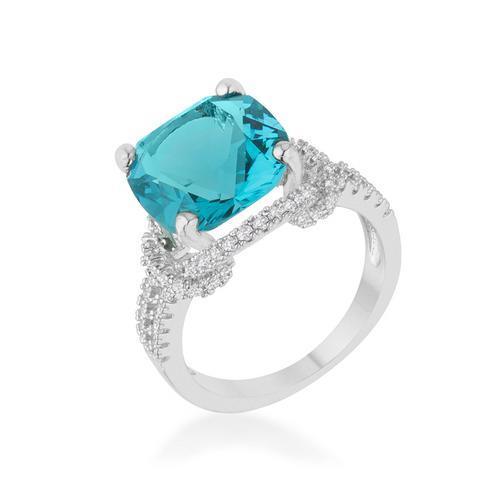 Charlene 6.2 Carat Aquamarine Cubic Zirconia Rhodium Plated Elegant Statement Ring for Women - Perfect for Weddings, Parties & Special Occasions
