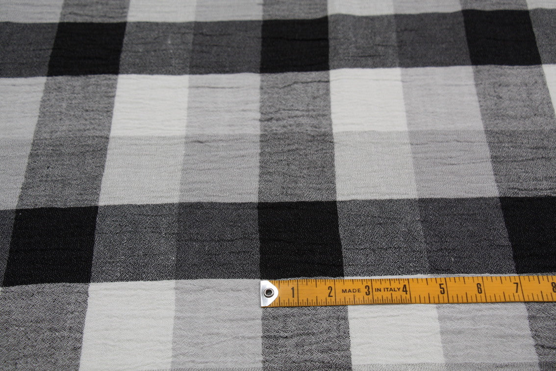 Black & White Check Crinkle Linen Fabric - Soft & Stylish Textured Material for Dresses, Curtains & Home Decor | Perfect for DIY Sewing Projects & Boho Chic Fashion