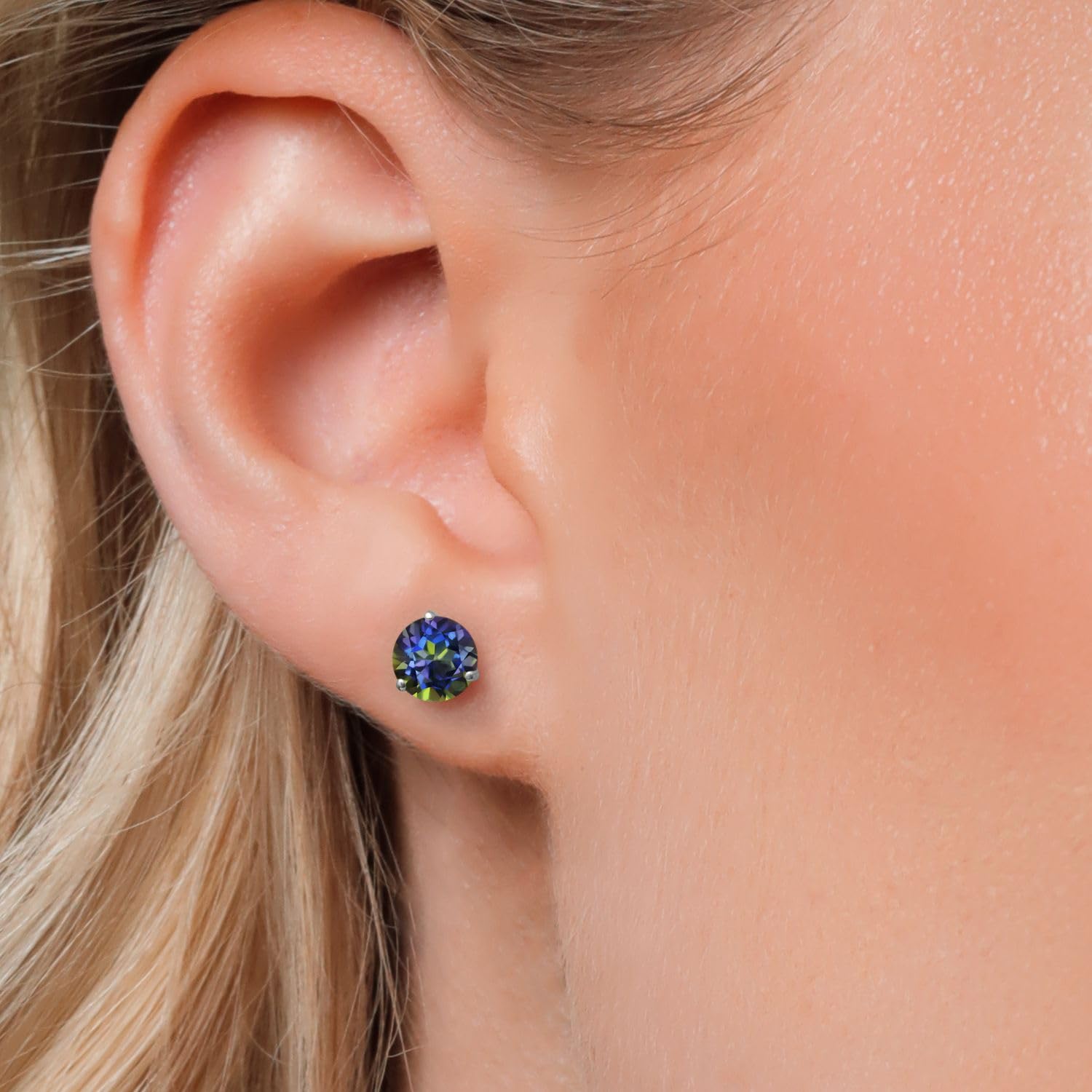 Gem Stone King 14K White Gold Martini Stud Earrings | 3 Prong Screw Back Earrings for Women & Men | 6MM Round Birthstone Jewelry | Elegant Gift for Anniversary, Birthday & Special Occasions