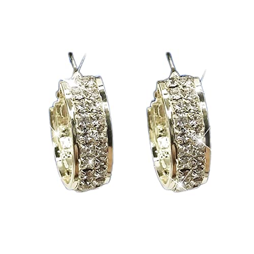 Luxury Diamond Hoop Earrings for Women - 14K Gold Plated Round Full Cut Cubic Zirconia Stud Earrings - Elegant Everyday & Party Jewelry for Gift, Wedding, Anniversary