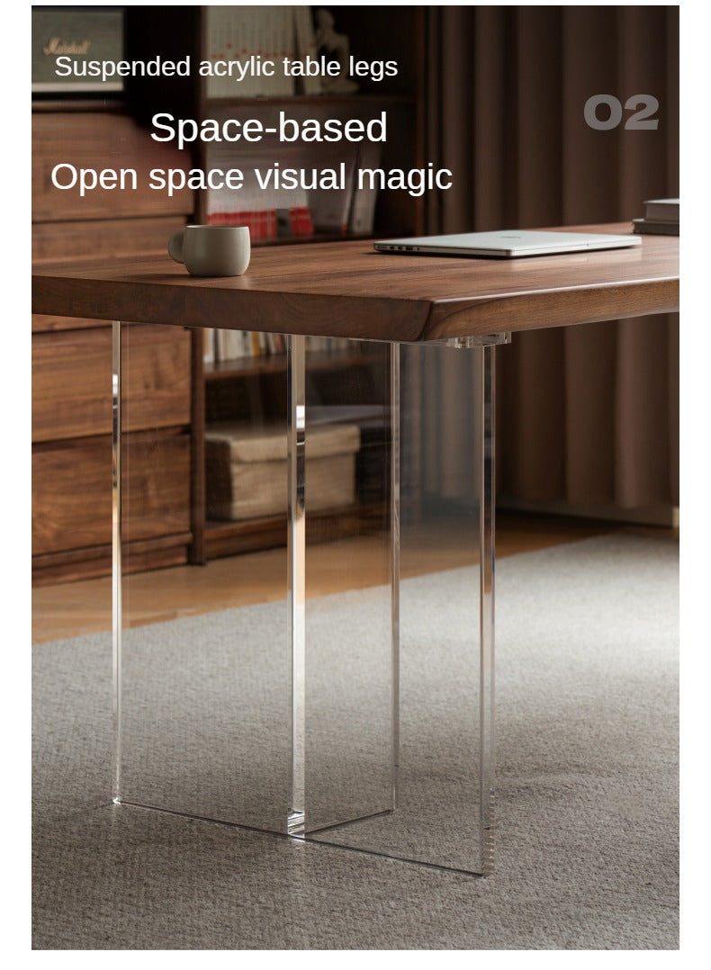Premium Black Walnut & Ash Solid Wood Table Legs with Metal & Acrylic Accents - Sturdy Modern Furniture Legs for Dining Tables, Desks, and DIY Projects