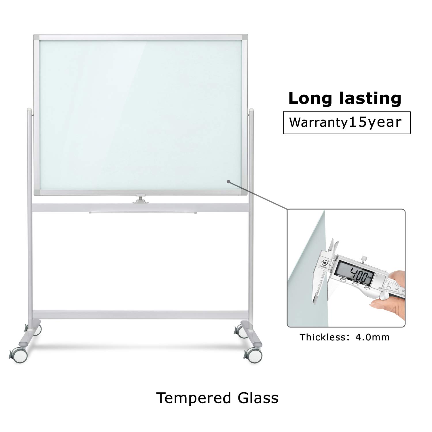 Magnetic Double-Sided Glass Whiteboard with Wheels - 48