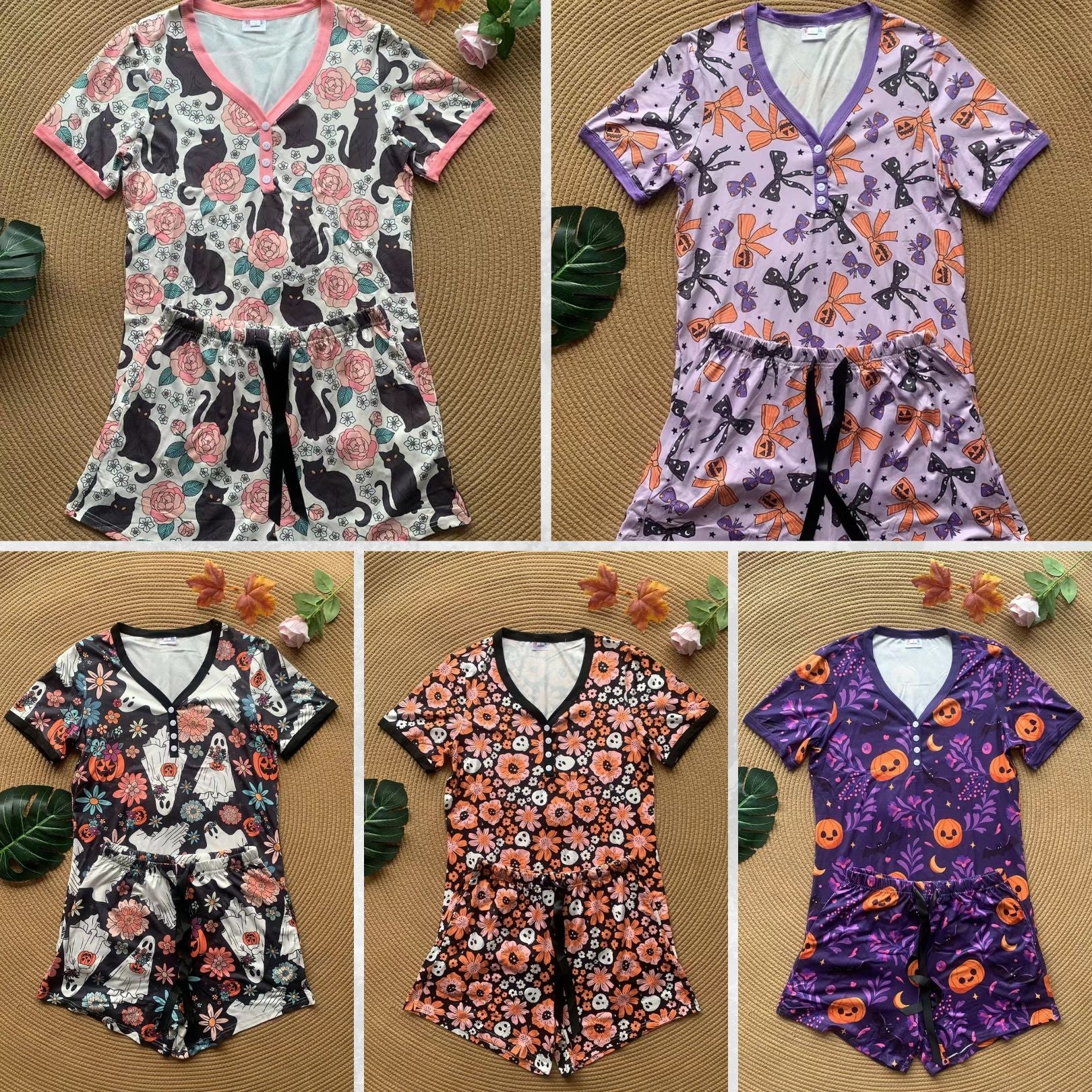 Halloween Pajama Short Set - 5 Cute Print Styles for Women & Kids | Cozy Sleepwear for Halloween Parties & Family Matching Outfits