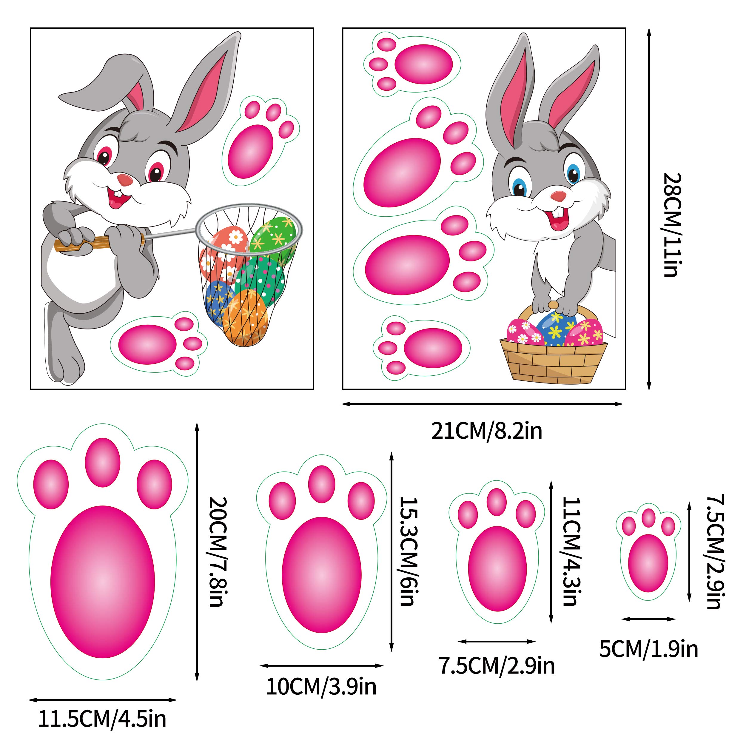 CCINEE 60-Pack Easter Bunny Footprint Stickers - Self-Adhesive Floor Decals for Easter Party Decorations, Egg Hunt Games & Spring Home Decor - Bunny Paw Prints (12 Sheets)