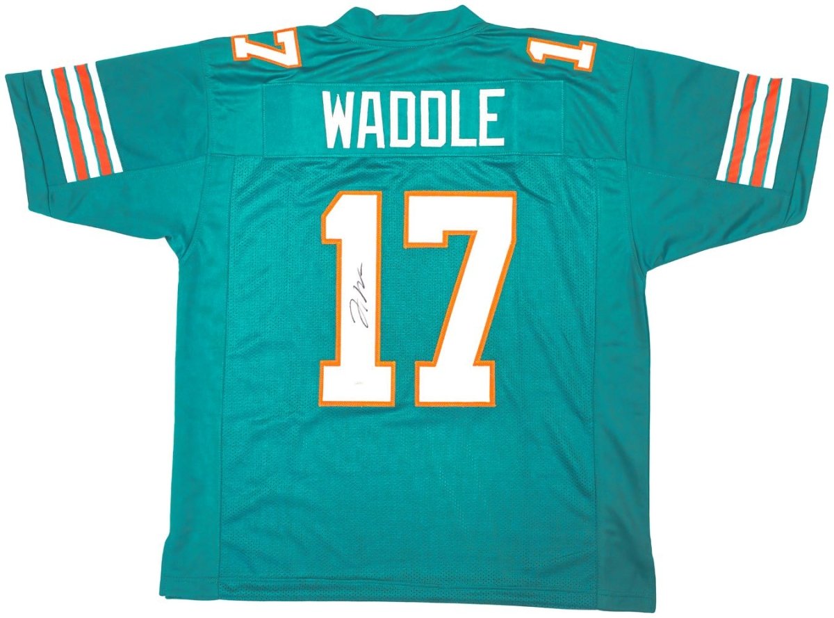 Jaylen Waddle Miami Dolphins Signed Teal Football Jersey with JSA COA - Authentic NFL Collectible for Fans, Display & Memorabilia Collection
