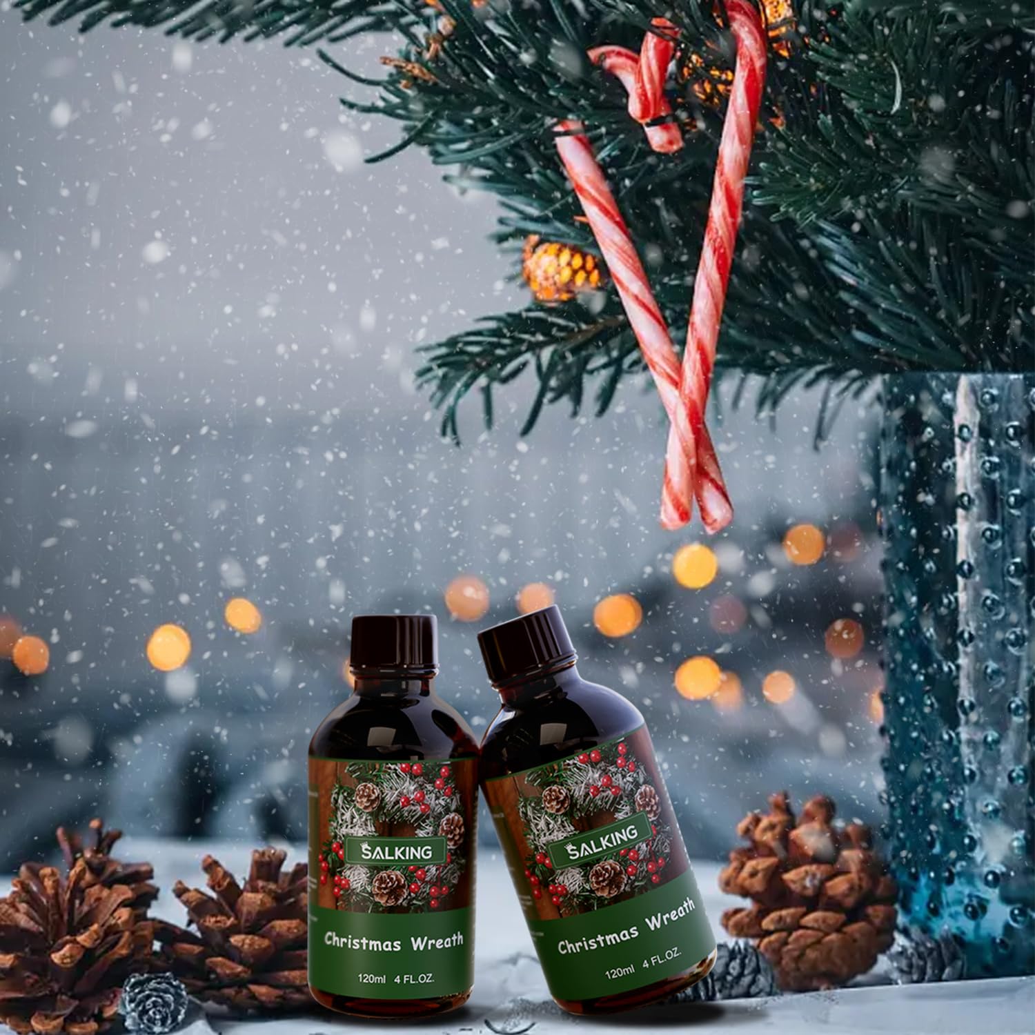 SALKING Christmas Wreath Essential Oil 120ml - Winter Holiday Aromatherapy Oil for Diffusers, Humidifiers & Oil Burners - Natural Fragrance for Relaxation, Massage & Gifts - Perfect for Christmas Decor, Home Scenting & Holiday Ambiance