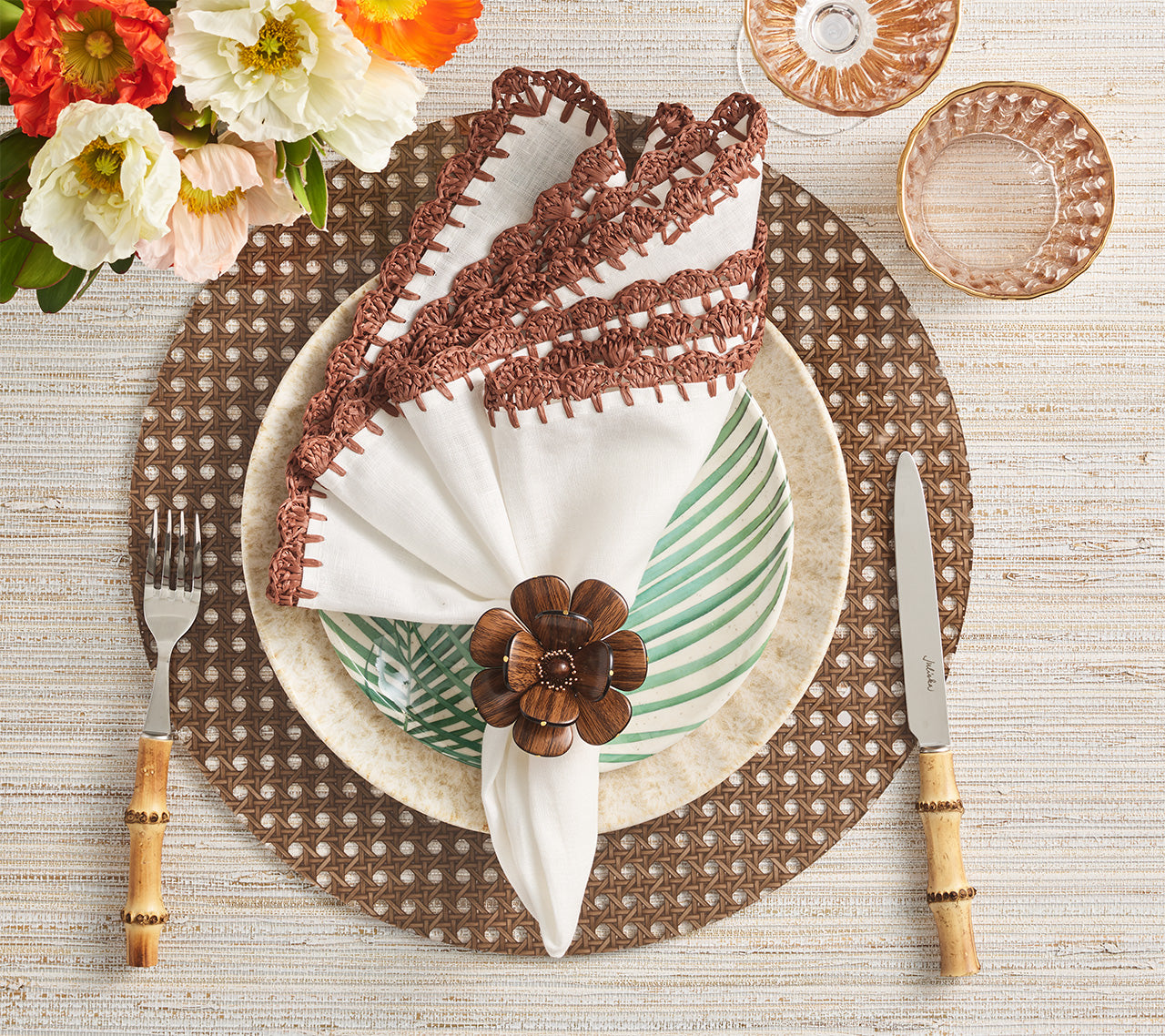Brown Reed Placemats Set of 4 - Natural Woven Table Mats for Dining, Kitchen, or Outdoor Picnic Use