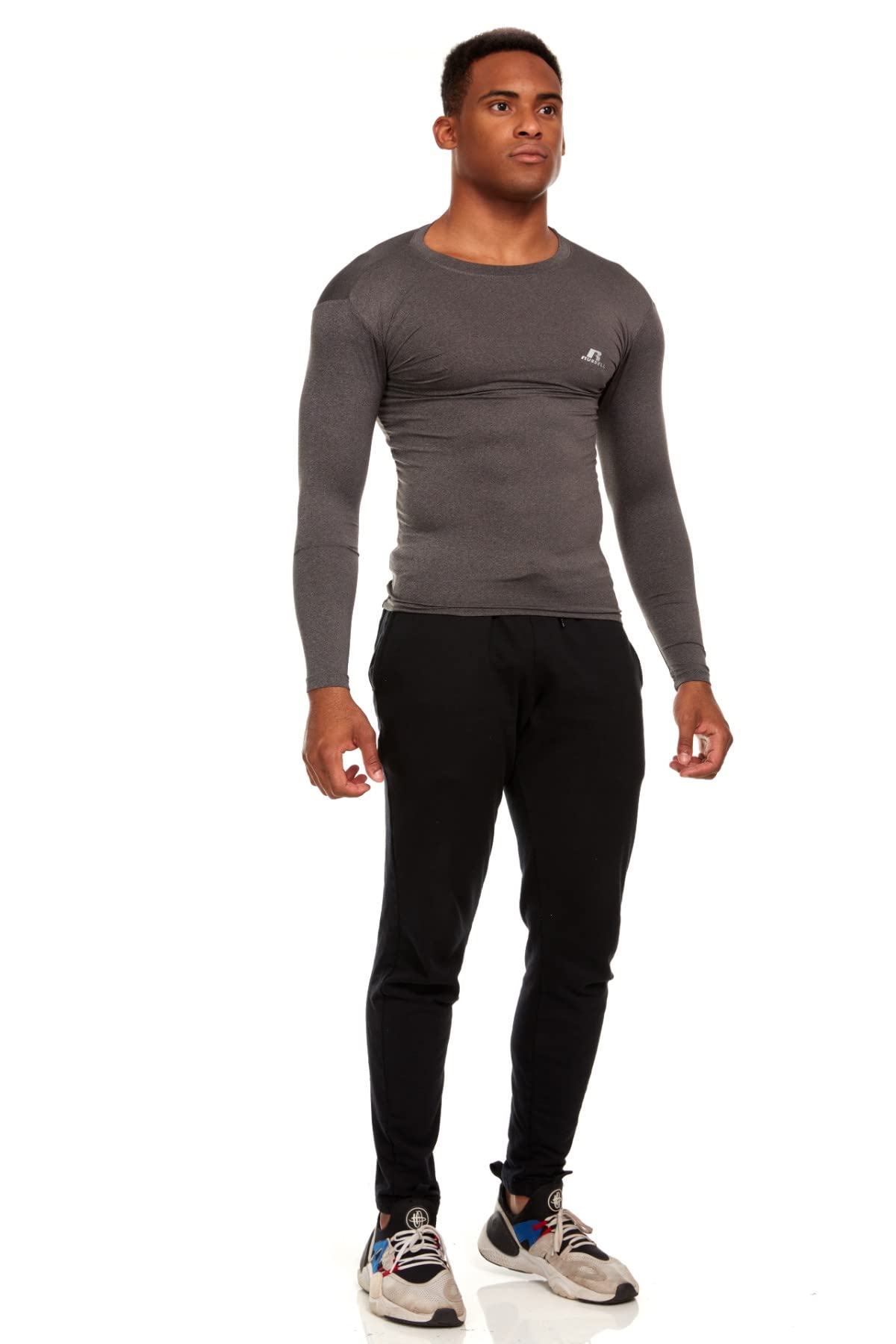 Russell Athletic Men's Long-Sleeve Compression Top - Lightweight Moisture-Wicking Workout Shirt for Running, Gym & Training - Performance Baselayer for Athletes & Active Lifestyles