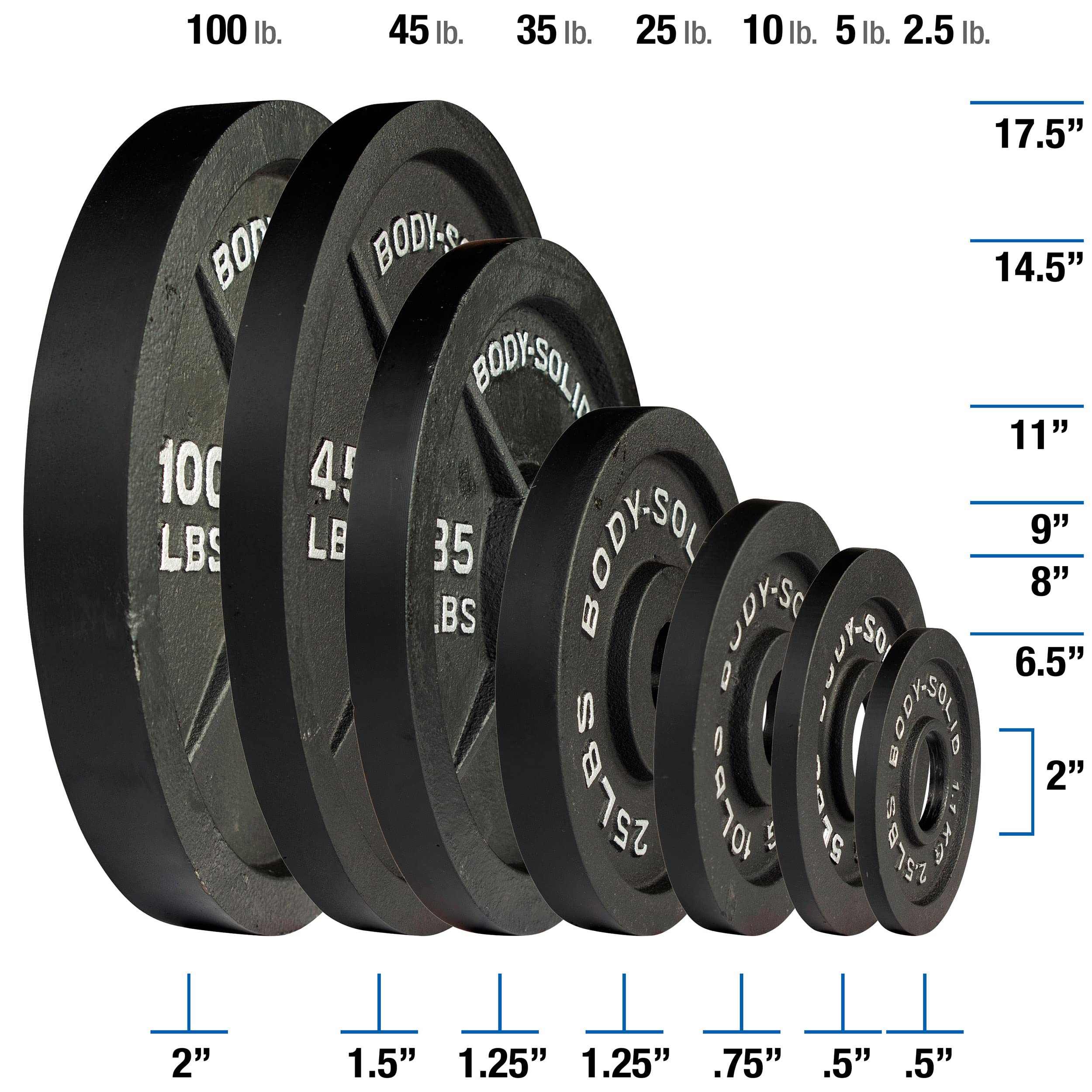 Body-Solid Cast Iron Olympic Single Weight Plate - 2 Inch Standard Hole for Barbell, Dumbbell & Strength Training | Home Gym & CrossFit Equipment for Weightlifting & Fitness