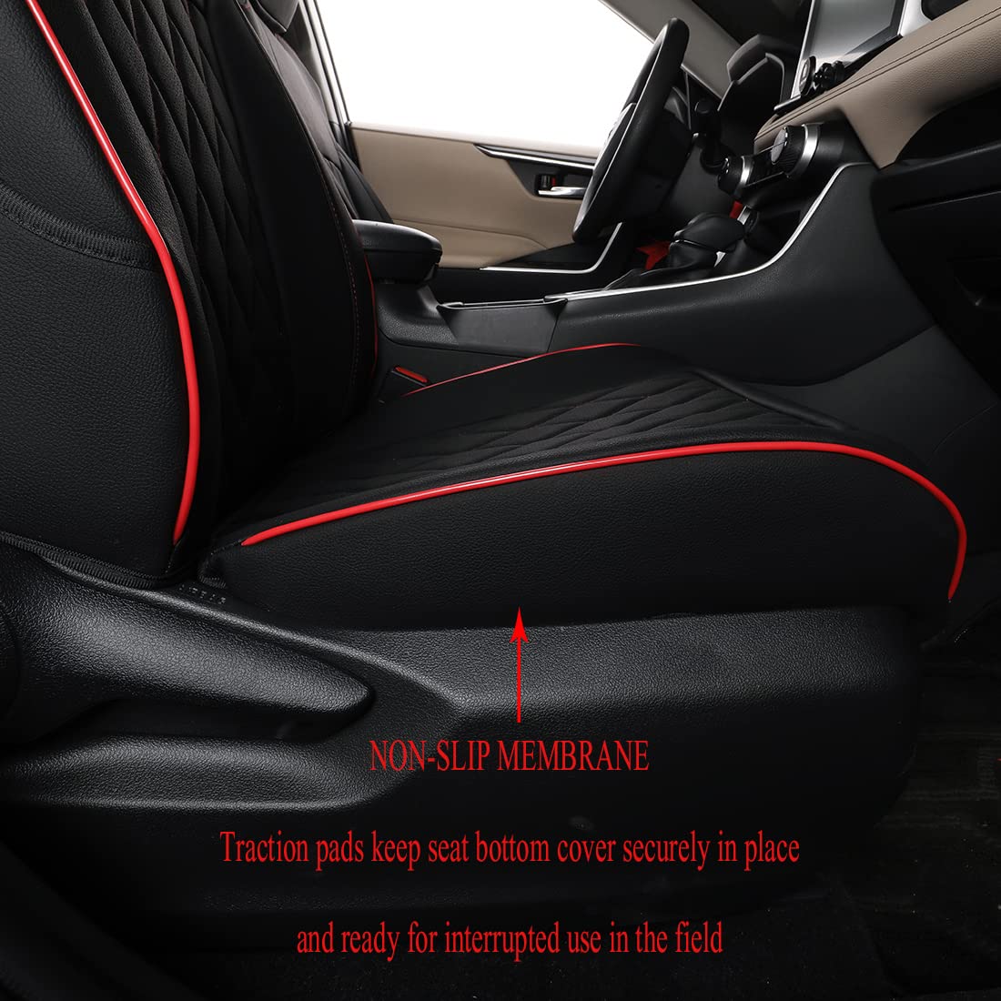 Premium Leather Car Seat Covers for Toyota RAV4 2019-2025 (LE/XLE/XLE Premium/Limited) - Custom Fit, Black with Red Piping - Full Set Protection for Commuting, Road Trips & Family Adventures