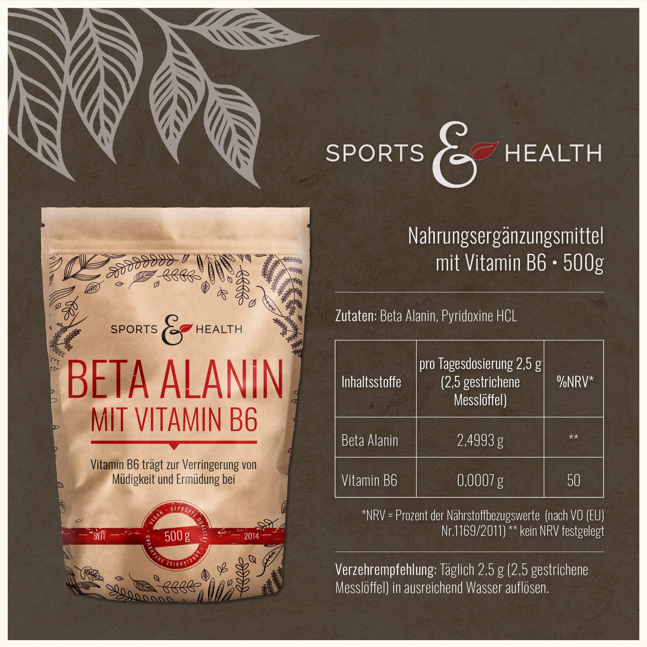Premium Beta Alanine Powder 500g - High Potency Workout Supplement with Vitamin B6 for Energy & Endurance - Vegan, Non-GMO, Fatigue Relief - Includes Measuring Spoon for Easy Dosing - Ideal for Pre-Workout, Bodybuilding & Athletic Performance