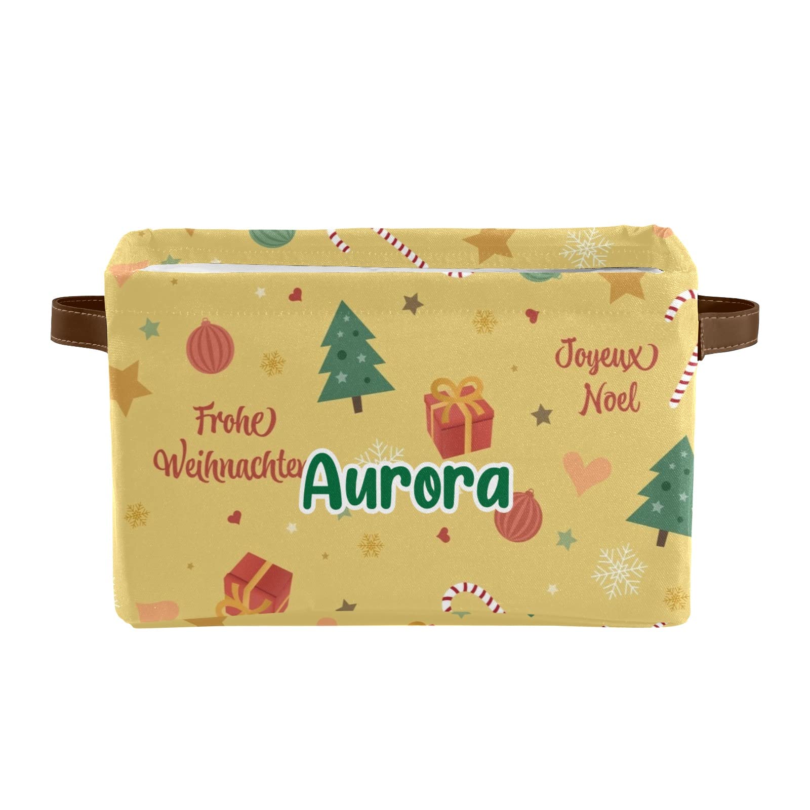 Deven Christmas Tree Yellow Personalized Large Storage Baskets with Handles - 2 Pack Organizing Bins for Shelves, Closet, Toys, Bathroom & Nursery - Perfect for Holiday Decor, Home Organization & Kids Room Storage