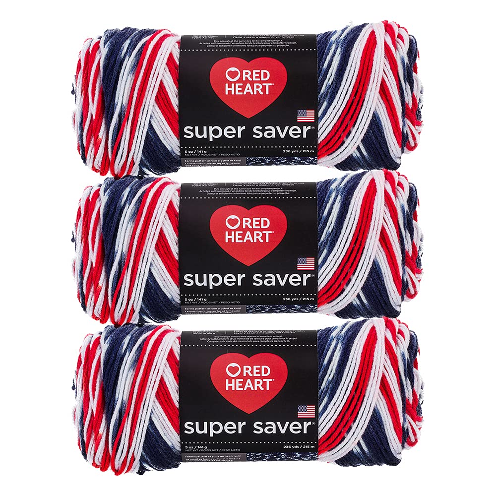 Red Heart Super Saver Yarn - 100% Acrylic Knitting & Crochet Yarn (7 oz, Americana Color) - Perfect for Blankets, Scarves, and DIY Craft Projects