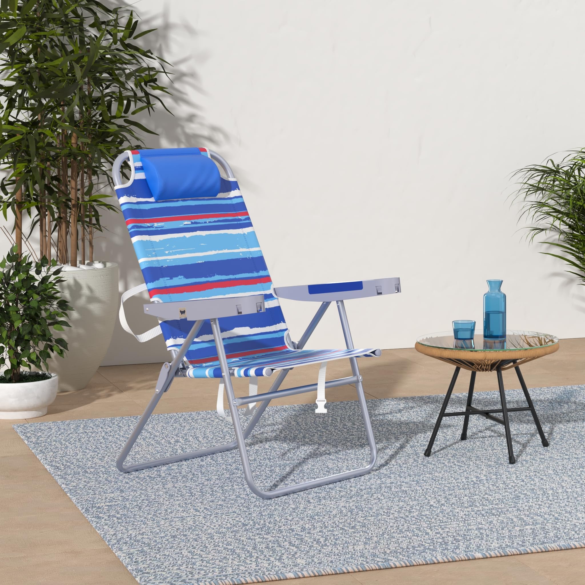 SUNNYFEEL Heavy Duty 500LB Tall Folding Beach Chair - Lightweight Portable Sand Chair for Adults with Cup Holders - Foldable High Back Camping Lawn Chair for Camping, Outdoor, Picnic, Concert, Sports, Beach, Backyard, Poolside Relaxation