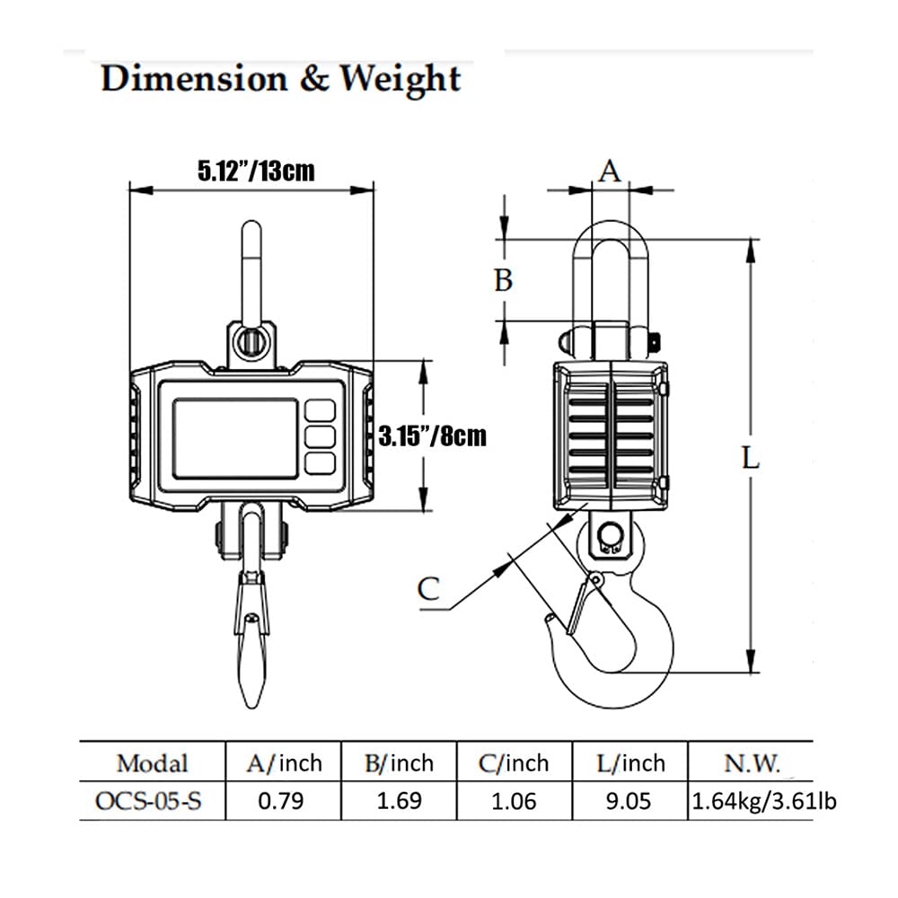 Hyindoor Digital Hanging Scale 1000kg/2200lb - High Precision Industrial Crane Scale with Smart Features for Heavy Duty Lifting | Perfect for Warehouses, Construction Sites & Shipping Operations