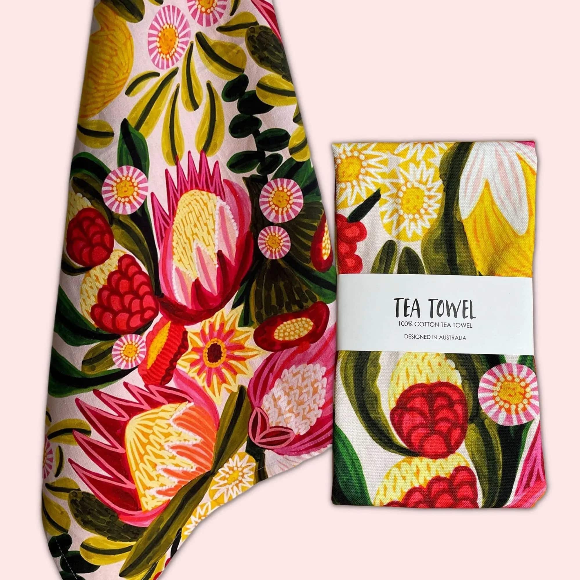 Festive Proteas Tea Towel - Colorful Kitchen Towel for Drying Dishes, Decor & Gifts - Perfect for Holiday Cooking, Hostess Gifts & South African Theme Decor