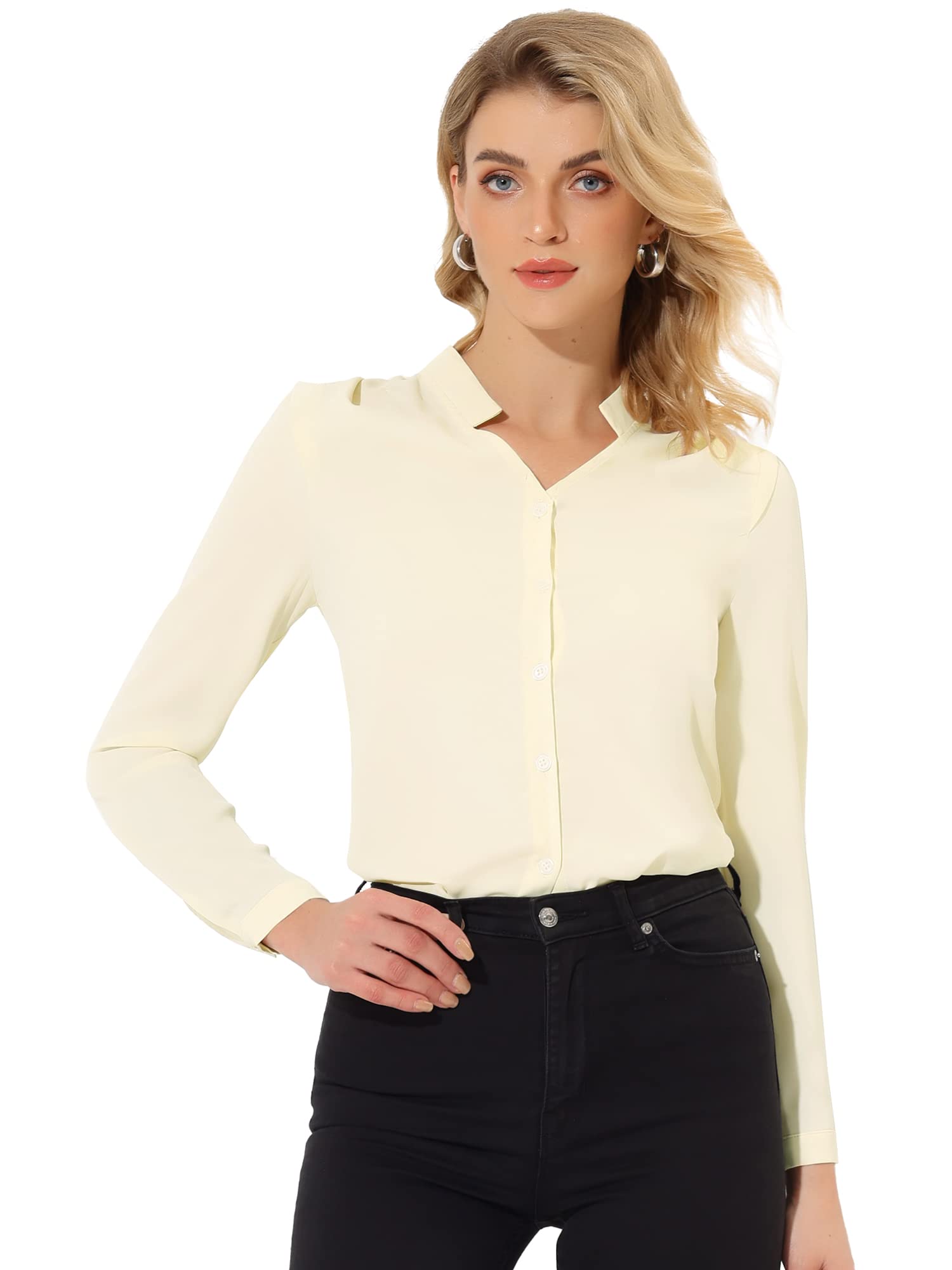 Allegra K Women's Satin Blouse Elegant V Neck Long Sleeve Silky Dressy Office Work Shirt for Business Casual & Formal Wear 2025