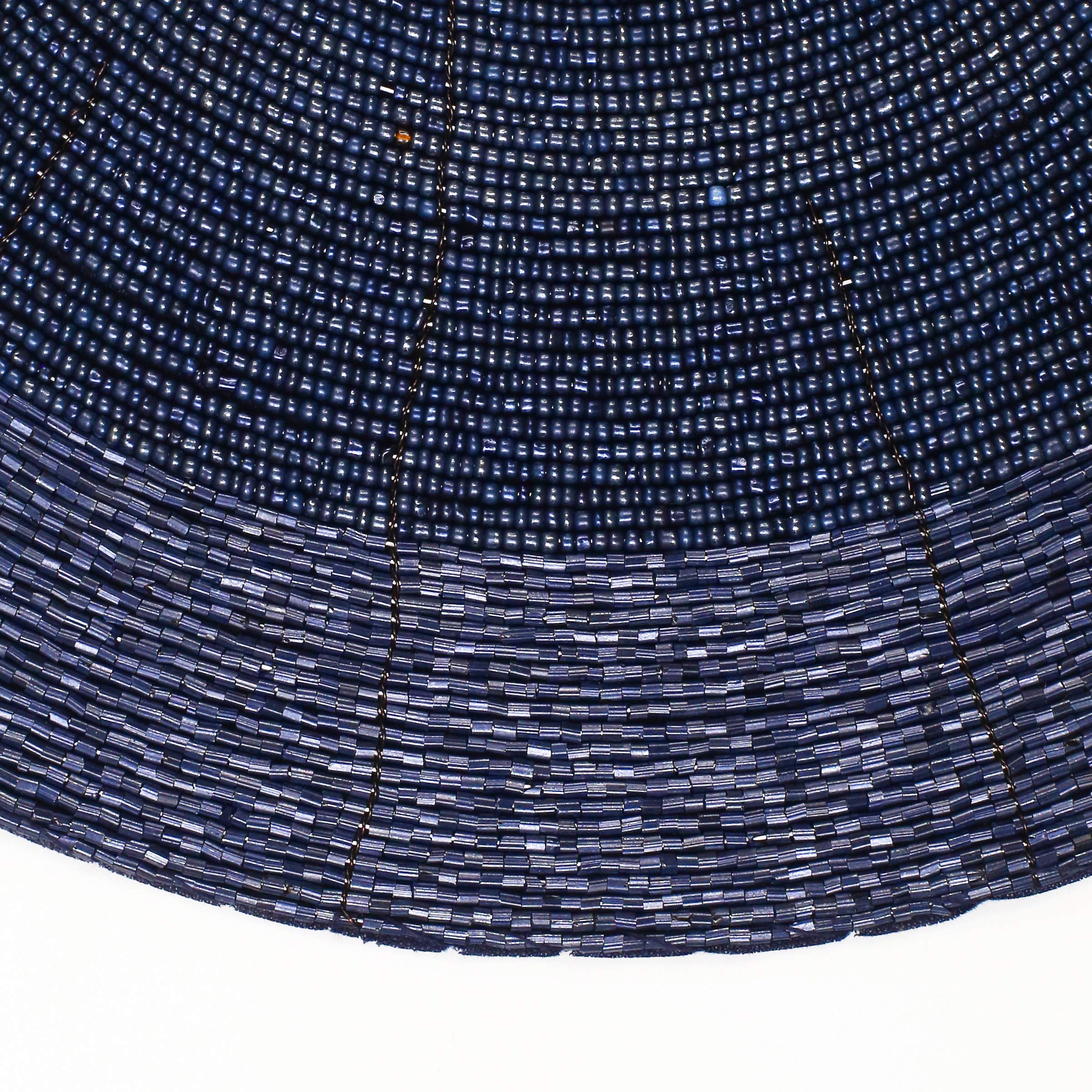 Lightnpro Farmhouse Beaded Placemats Set of 4 - Round Handwoven Table Chargers - 13 Inch Navy Blue Decorative Placemats for Dining Table & Special Occasions - Perfect for Farmhouse, Rustic, or Coastal Home Decor - Ideal for Dinner Parties, Weddings, and Holiday Gatherings