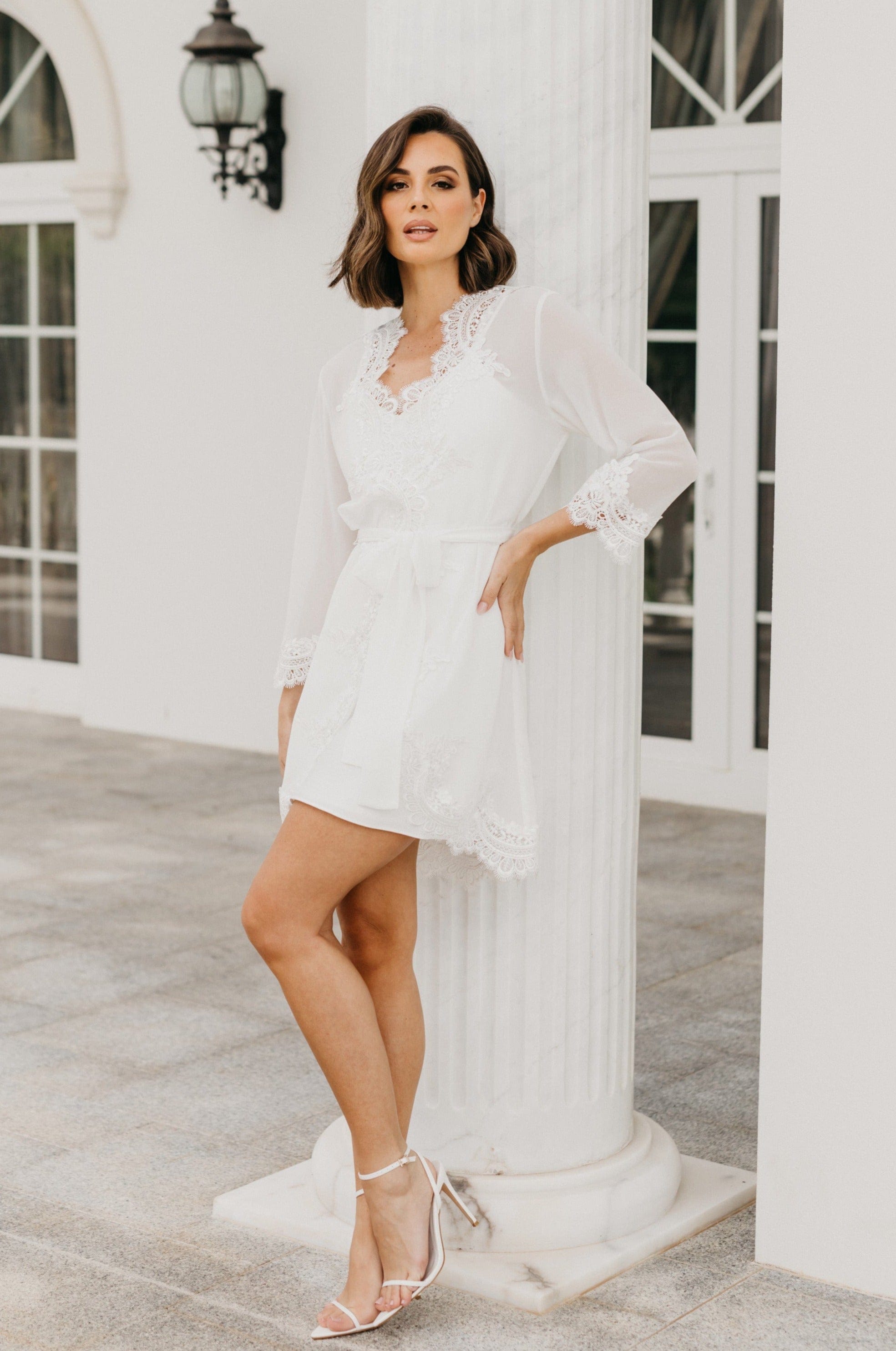 Maeve Lace Trim Robe with Slip - Elegant Women's Lingerie Nightgown for Bridal, Honeymoon & Boudoir Photography | Soft Satin Sleepwear for Valentine's Day Gift