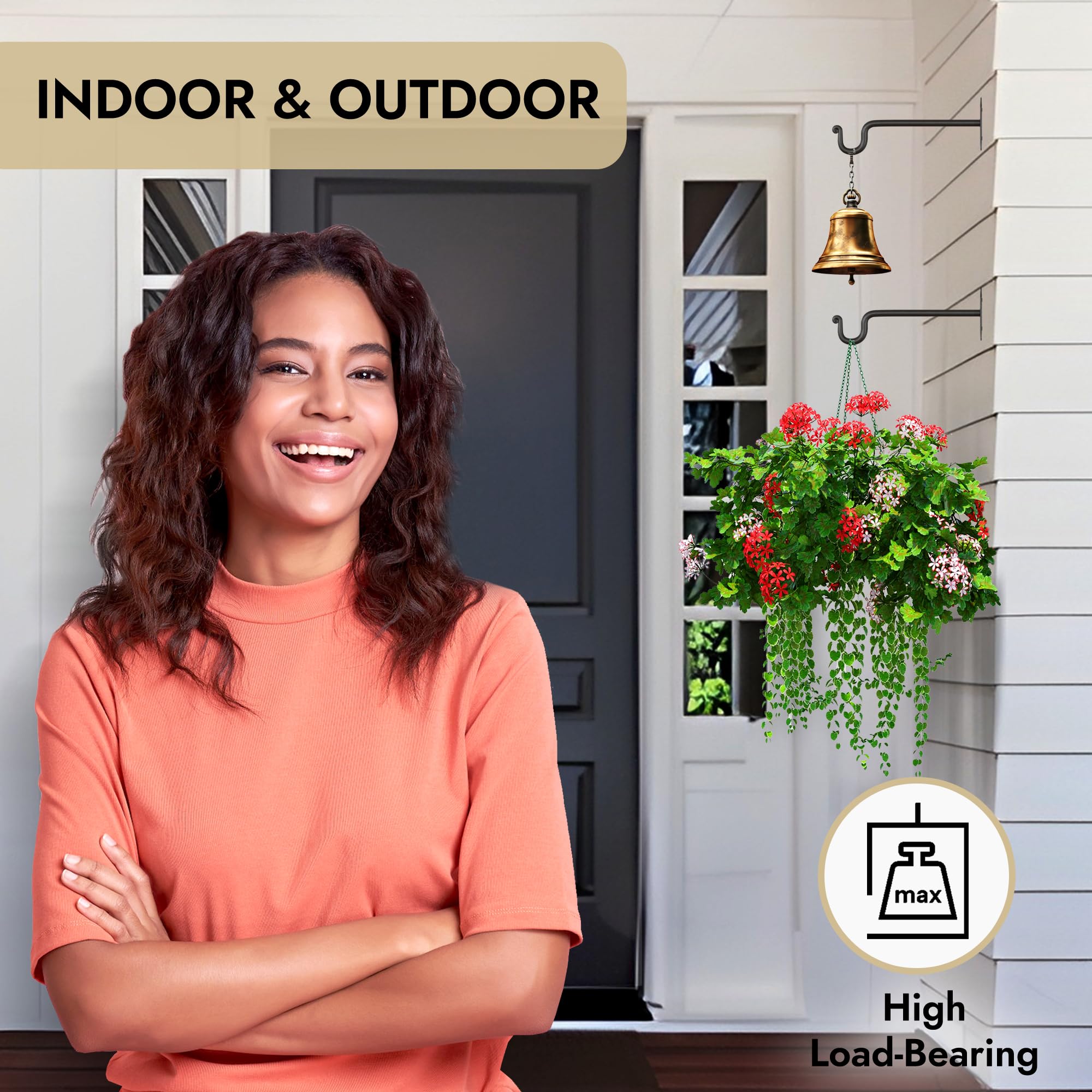 RTZEN Heavy Duty Wrought Iron Plant Hangers - 2 Pack Black Wall Hooks for Indoor & Outdoor Use - Perfect for Hanging Plants, Baskets, Lanterns & Wind Chimes - Ideal for Patio, Garden, Balcony & Home Decor