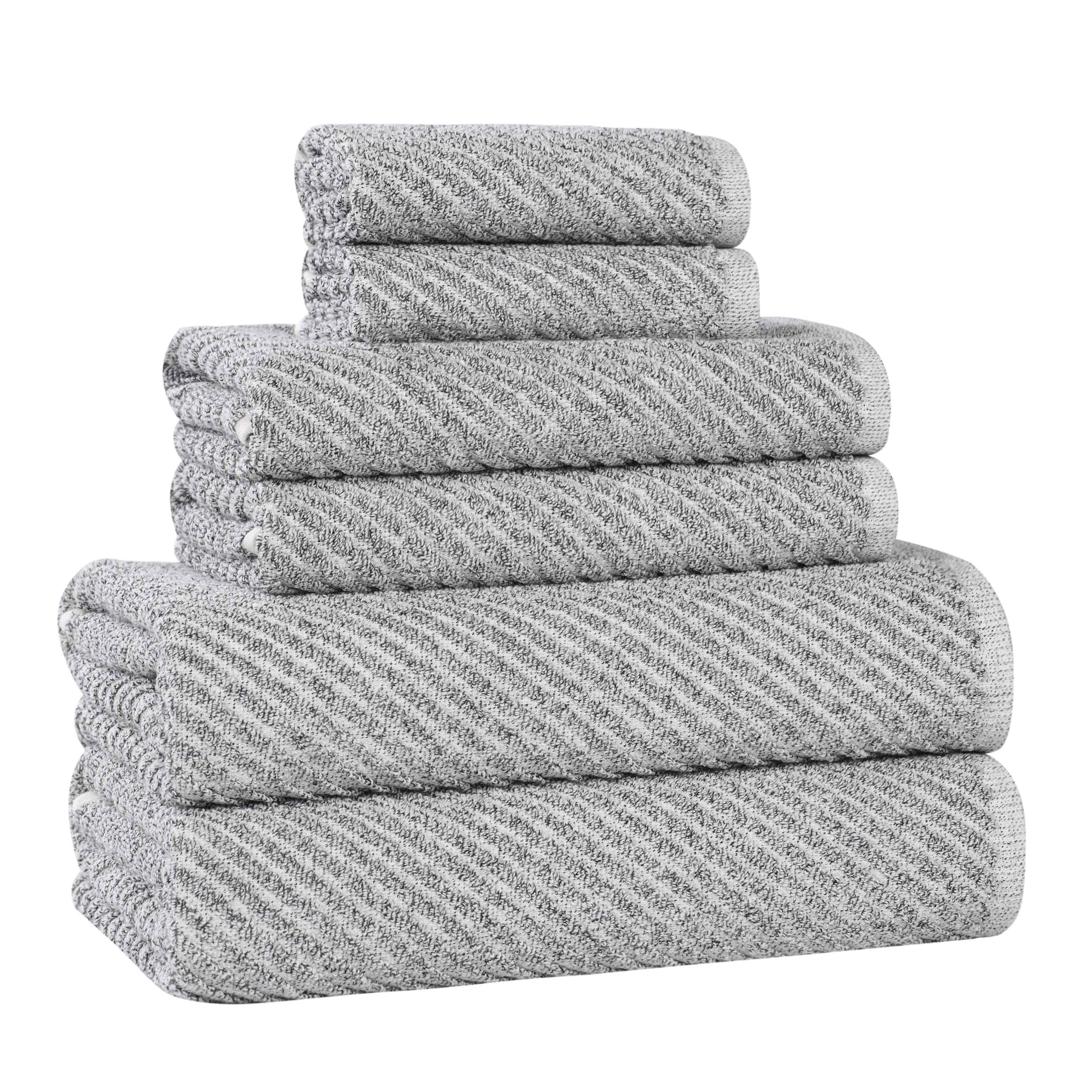 Premium 6-Piece Cotton Blend Towel Set - Soft, Absorbent & Medium Weight with Diagonal Stripes - Perfect for Bathroom, Spa & Guest Use
