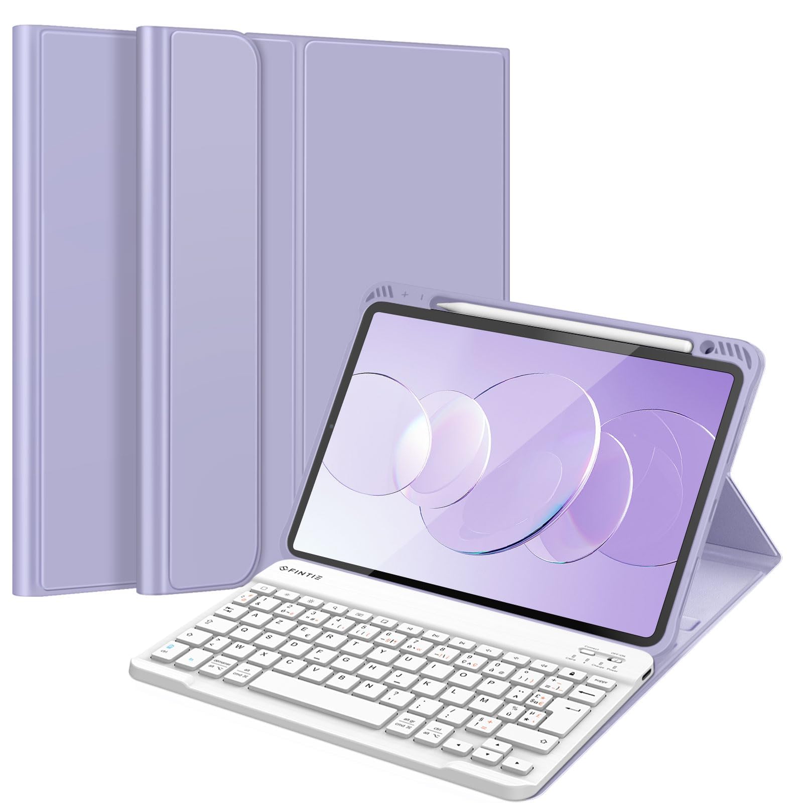 Fintie Wireless Bluetooth Keyboard Case for iPad Air 11-inch M3/M2 (2025/2024) & iPad Air 5/4 10.9-inch (2022/2020) - AZERTY Layout, Multi-Angle Stand with Apple Pencil Holder, Purple | Perfect for Work, Study & Travel