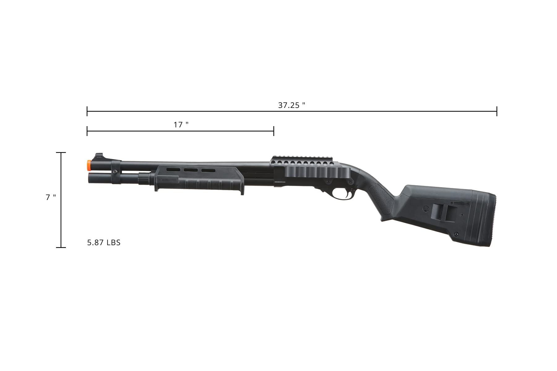 Golden Ball & Eagle M870 MP MLOCK Style 3/6-Shot Pump Action 350 FPS Gas Airsoft Shotgun - Black with Holder | Tactical Airsoft Game & Training | Outdoor Shooting & Target Practice