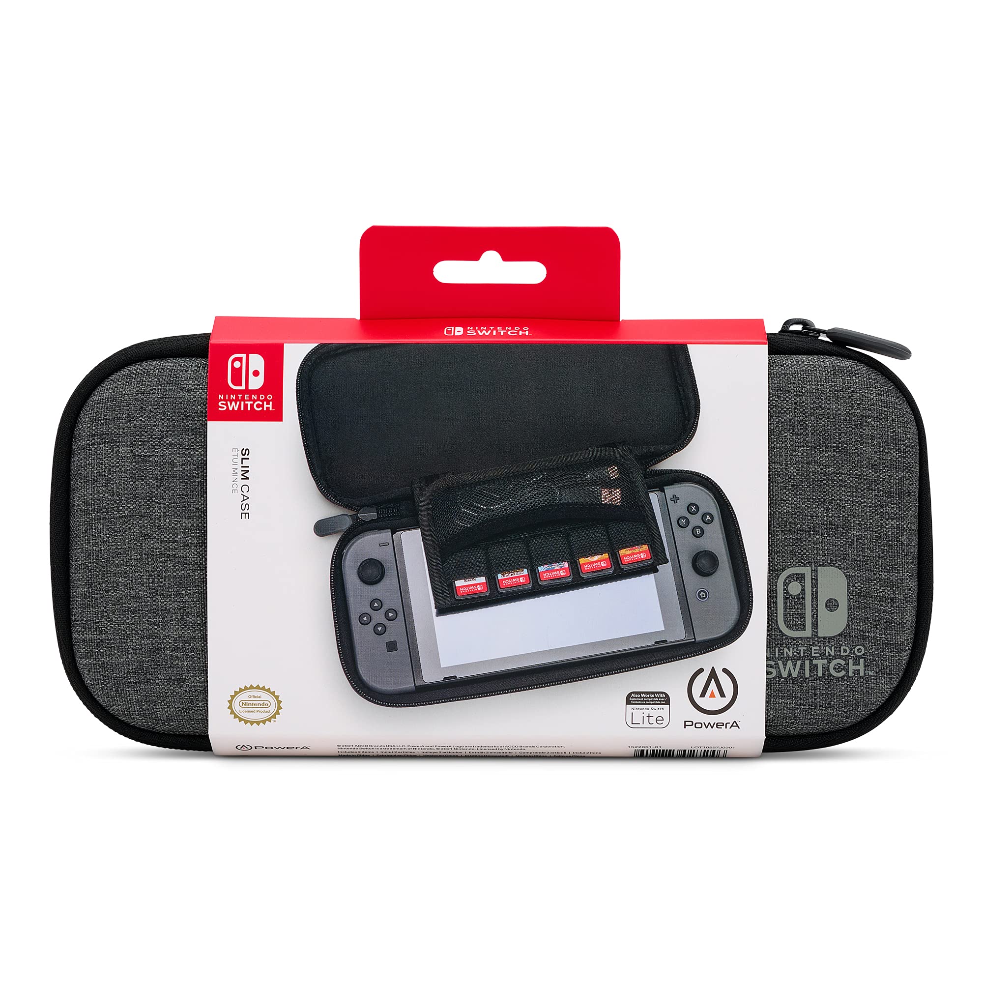 PowerA Slim Protective Case for Nintendo Switch OLED, Switch & Switch Lite - Charcoal | Officially Licensed Gaming Console Cover with Storage | Perfect for Travel, Home & On-the-Go Gaming Accessories