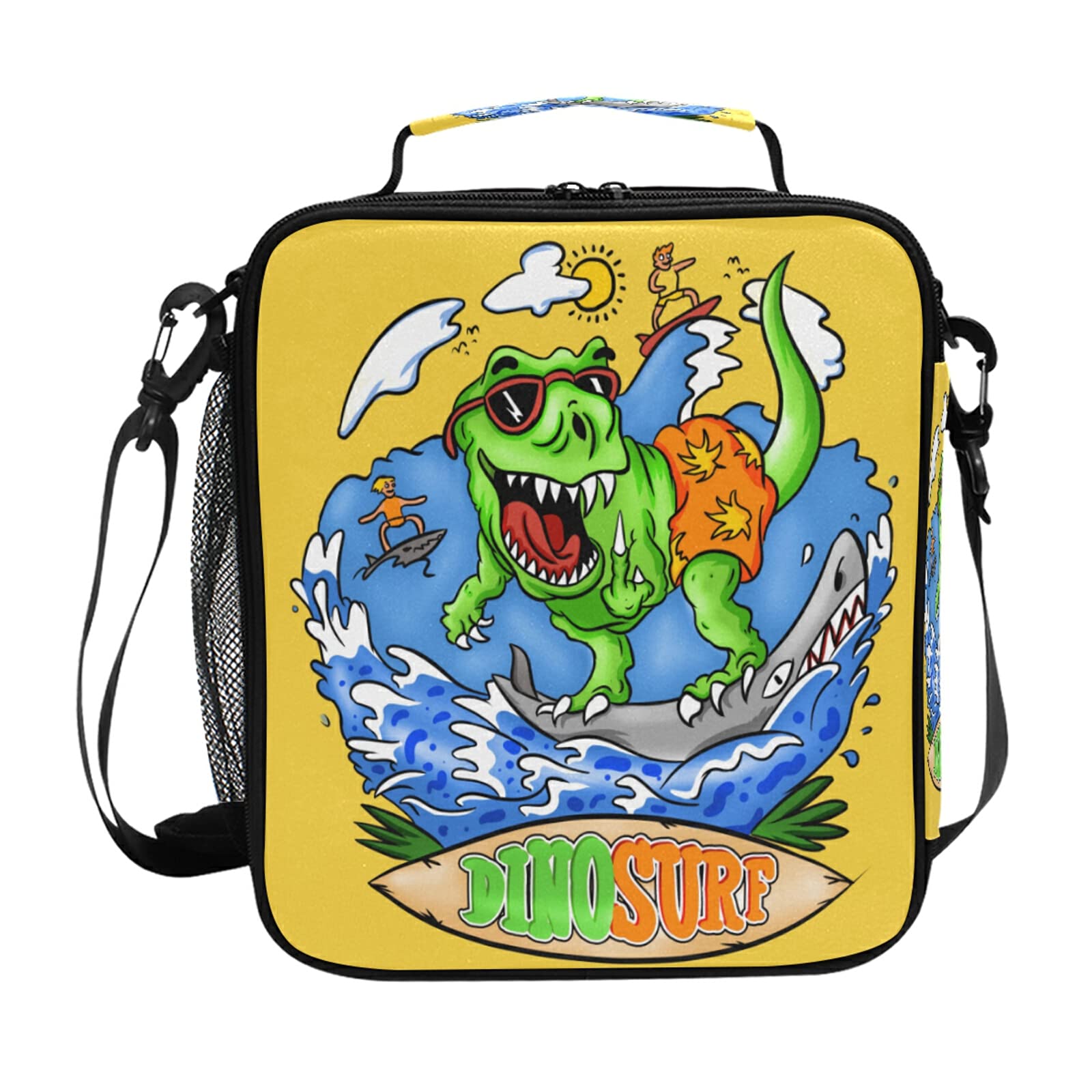 Dino Surf Insulated Lunch Box with Handle - Square Meal Bag for Work, School, Picnic & Travel - Leakproof Food Container for Kids, Women, Men & Office Use - Perfect for Daily Commute, Outdoor Activities & Meal Prep