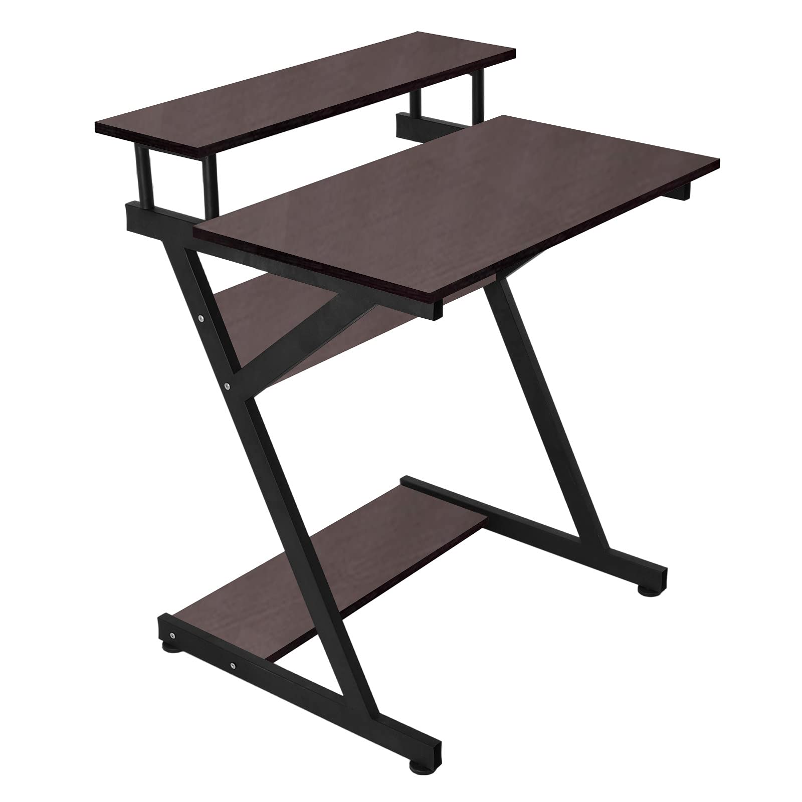 Compact 24.4-Inch Small Computer Desk with Monitor Shelf & Storage - Z-Shaped Space-Saving Design for Home Office, Study or Dorm Room - Brown (Model 902) - Perfect for Small Spaces, Apartments & Workstations