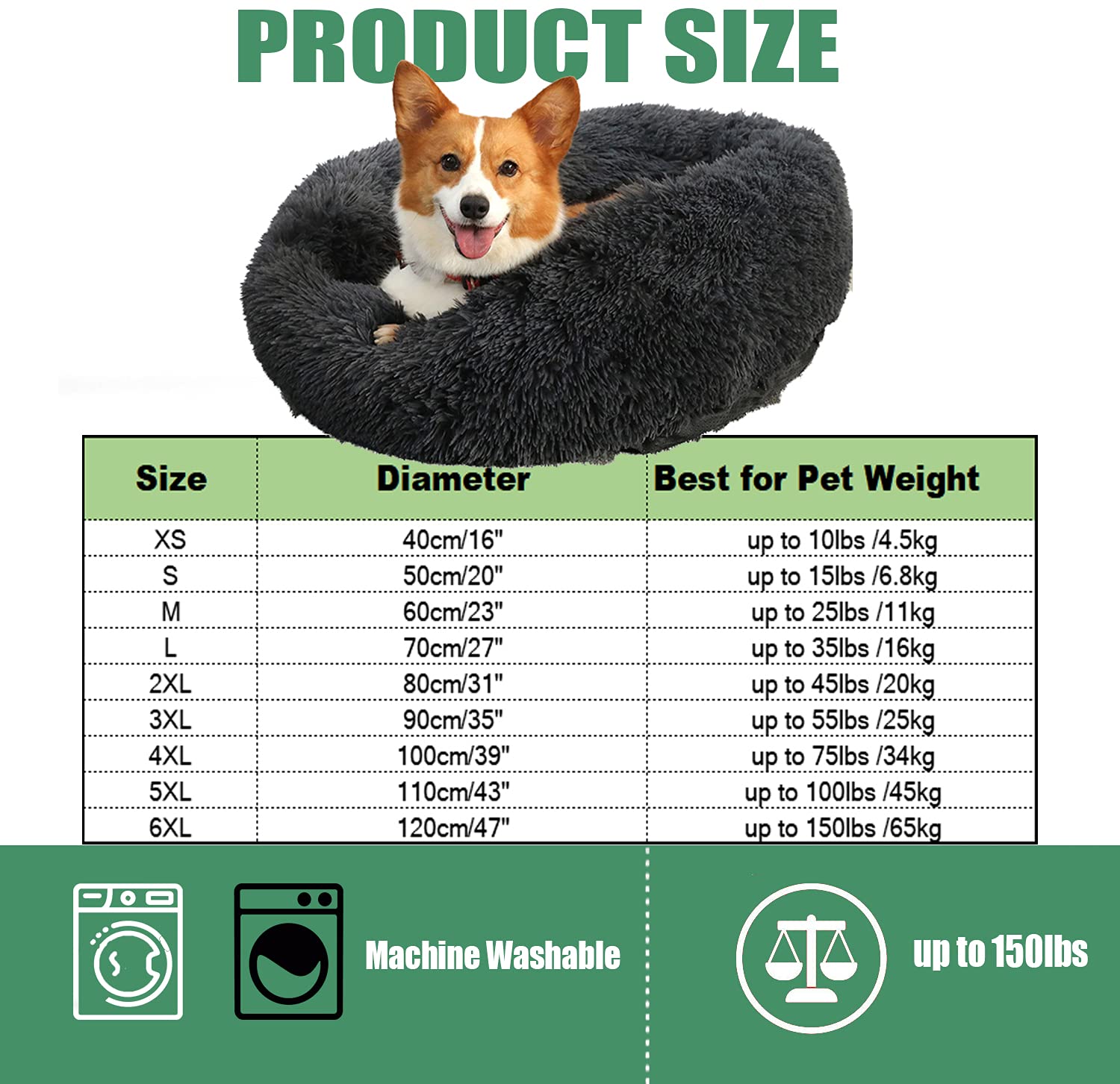 Calming Faux Fur Donut Dog Bed - Washable Round Pet Bed with Anti-Slip Bottom, Gradient Diamond Brown (39 Inch) - Perfect for Anxious Pets, Indoor Use in Living Room or Bedroom