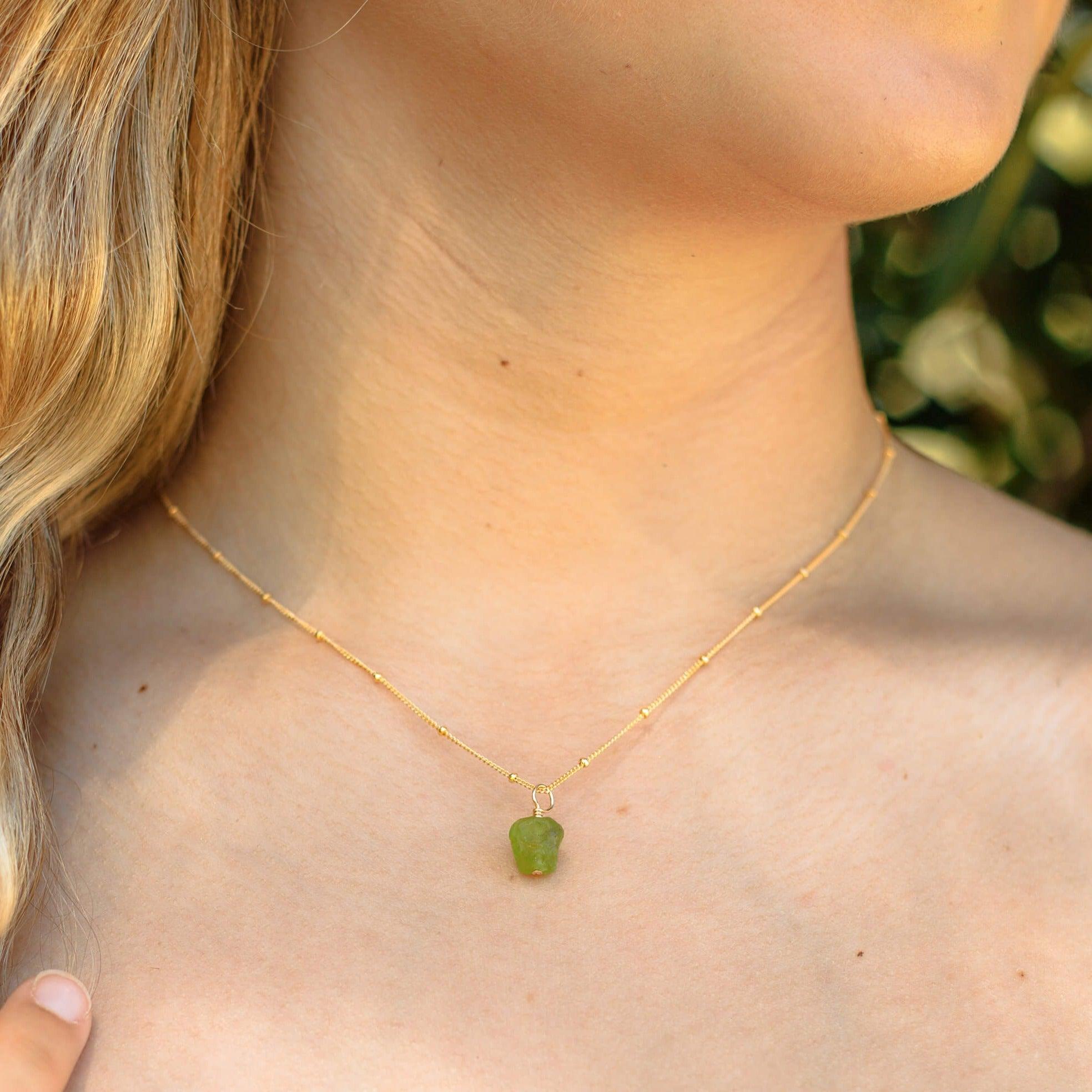 Tiny Raw Peridot Pendant Necklace - Natural Green Gemstone Jewelry for Women | Perfect for Boho Style, Everyday Wear & Gift Giving