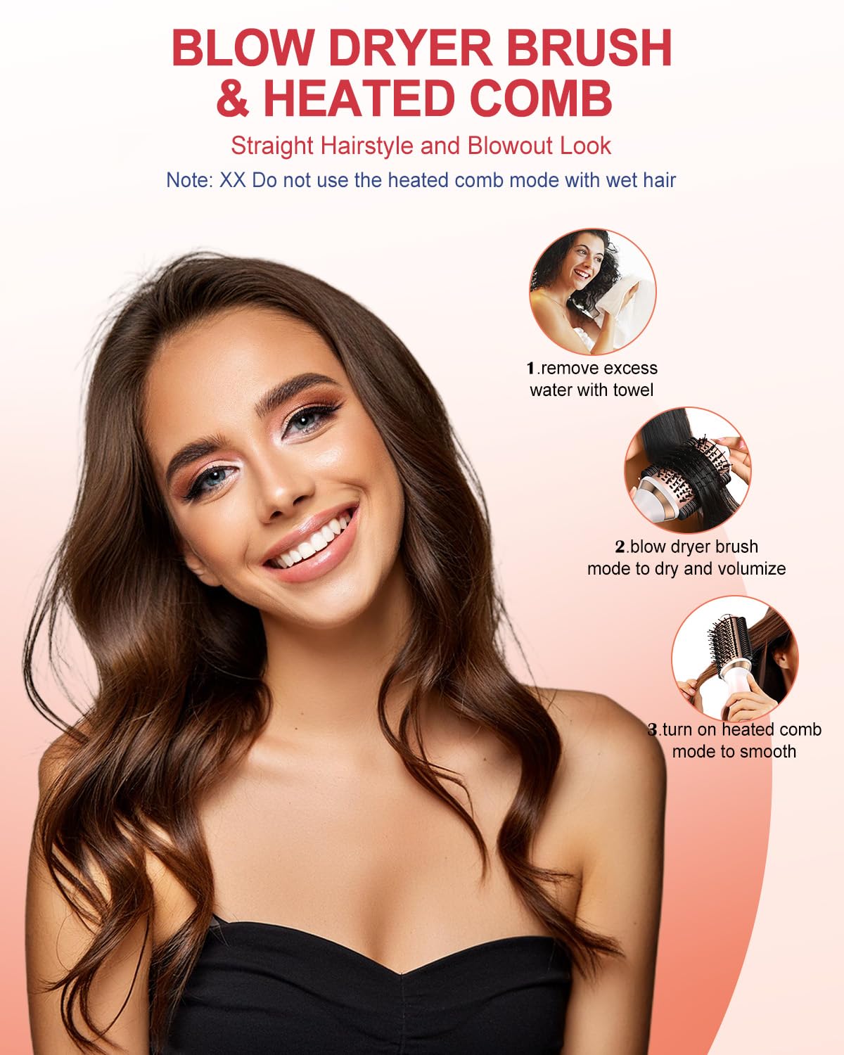 4-in-1 Ionic Blow Dryer Brush for Hair Styling - Hot Air Brush with Smooth Heat Comb for Drying, Straightening, Curling & Volumizing | Salon-Quality Hair Styling Tool for Home Use | Perfect for Daily Styling, Salon-Like Blowouts & Travel