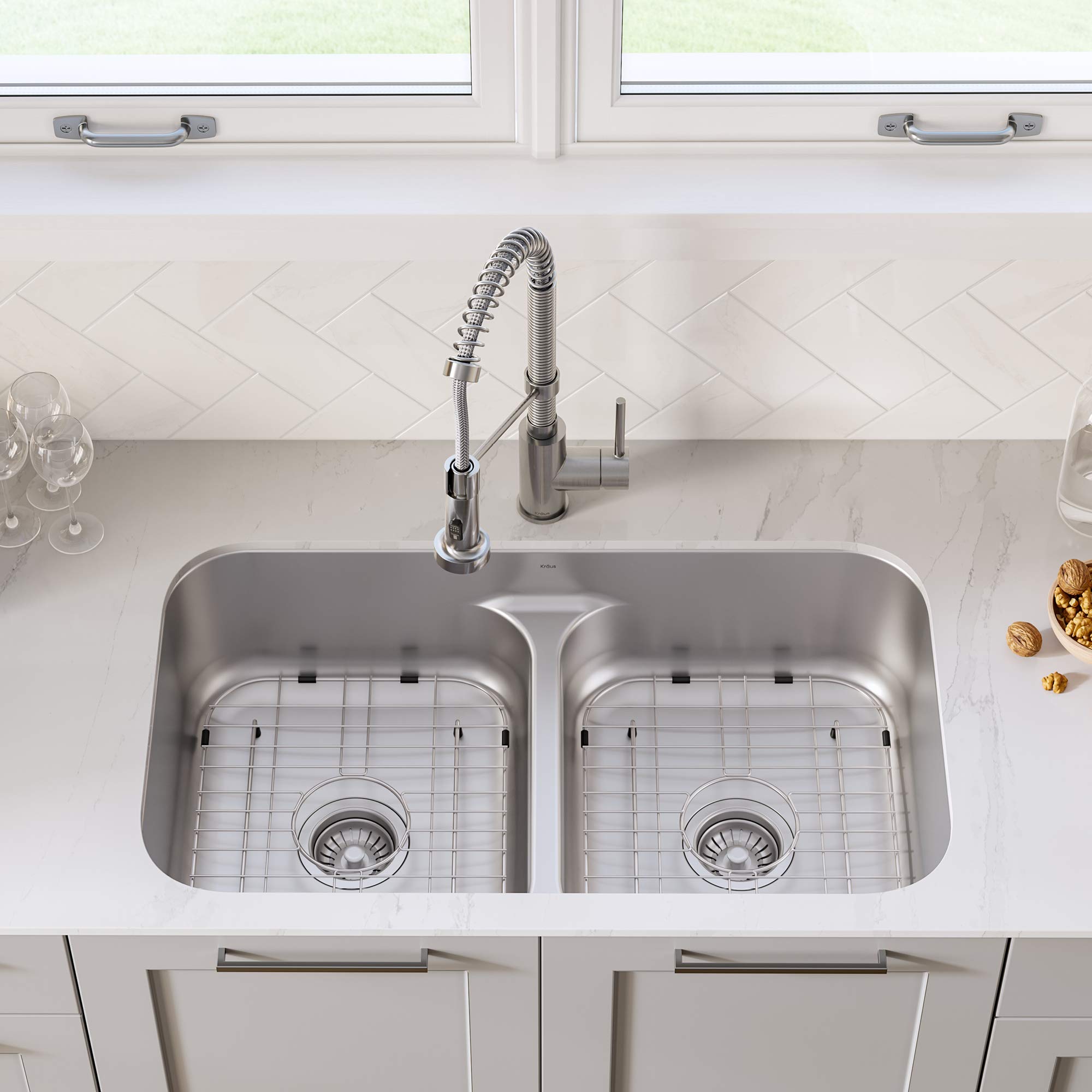 KRAUS KCA-1200 33-inch 16 Gauge Undermount Stainless Steel Kitchen Sink with 18-inch Pull-Down Commercial Style Faucet, Spot Free Finish - Perfect for Modern Home Kitchens and Restaurant-Style Cooking Spaces