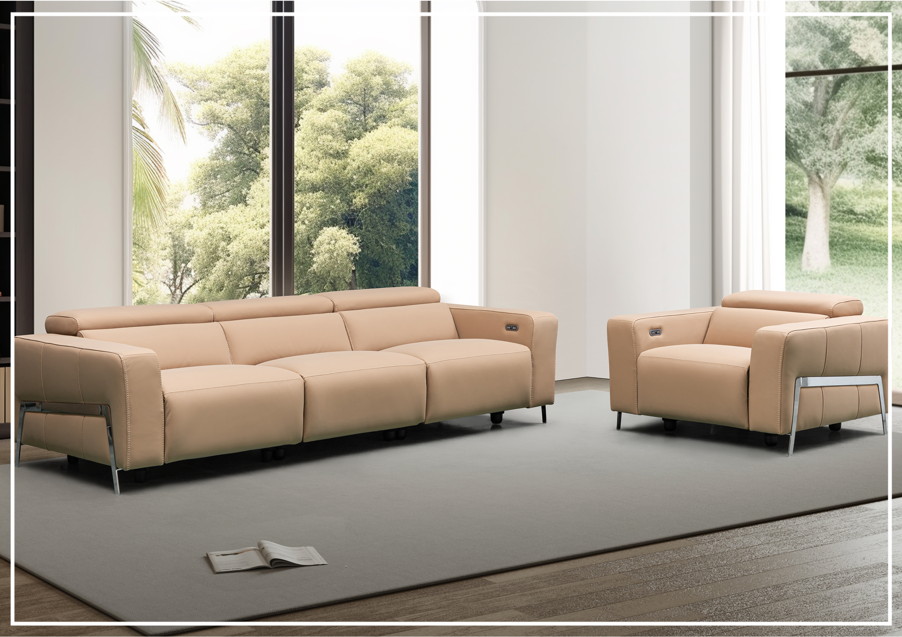 Klaussner Prestigio 3-Seater Top Grain Leather Reclining Sofa - Stone Wash Finish - Comfortable Living Room Furniture for Relaxation & Movie Nights