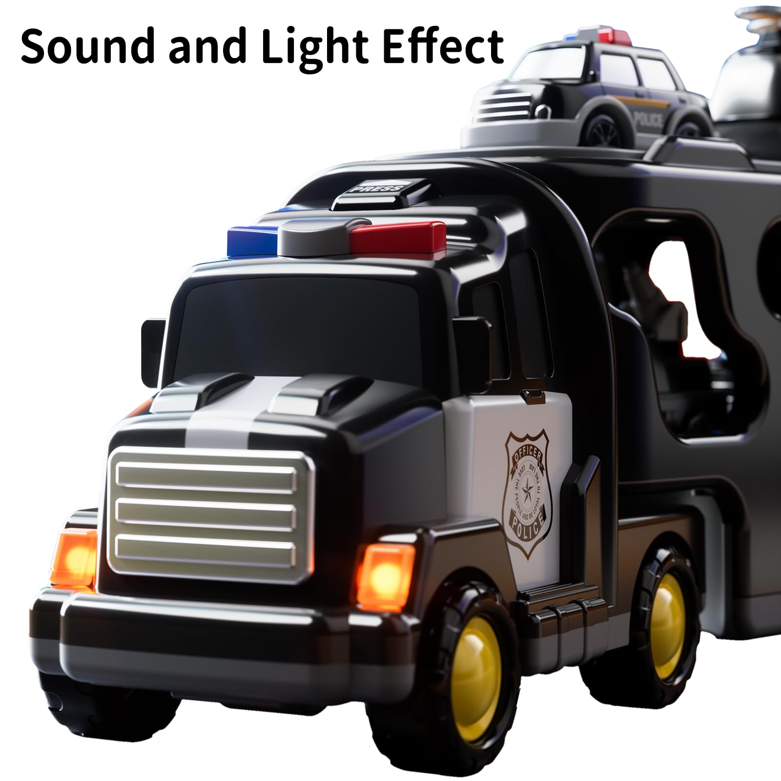 TEMI Police Toy Trucks for Kids Ages 3-7 - Interactive Transport Vehicle Carrier Playset for Toddlers & Preschoolers | Perfect Gift for Boys & Girls | Pretend Play, Birthday Party & Learning Scenarios