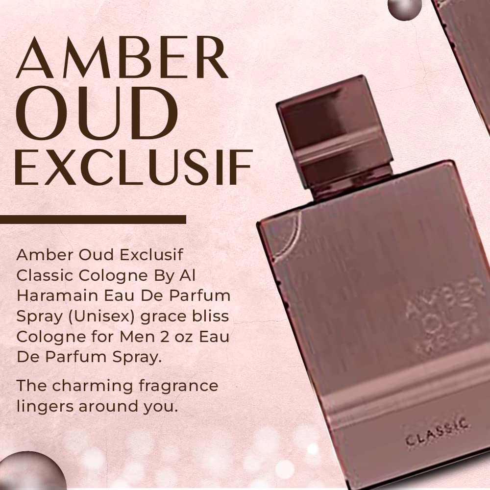 Amber Oud Exclusif Classic Cologne Eau de Parfum Spray - Unisex Fragrance for Men & Women (2 oz) | Long-Lasting Luxury Scent for Date Night, Special Occasions & Everyday Wear