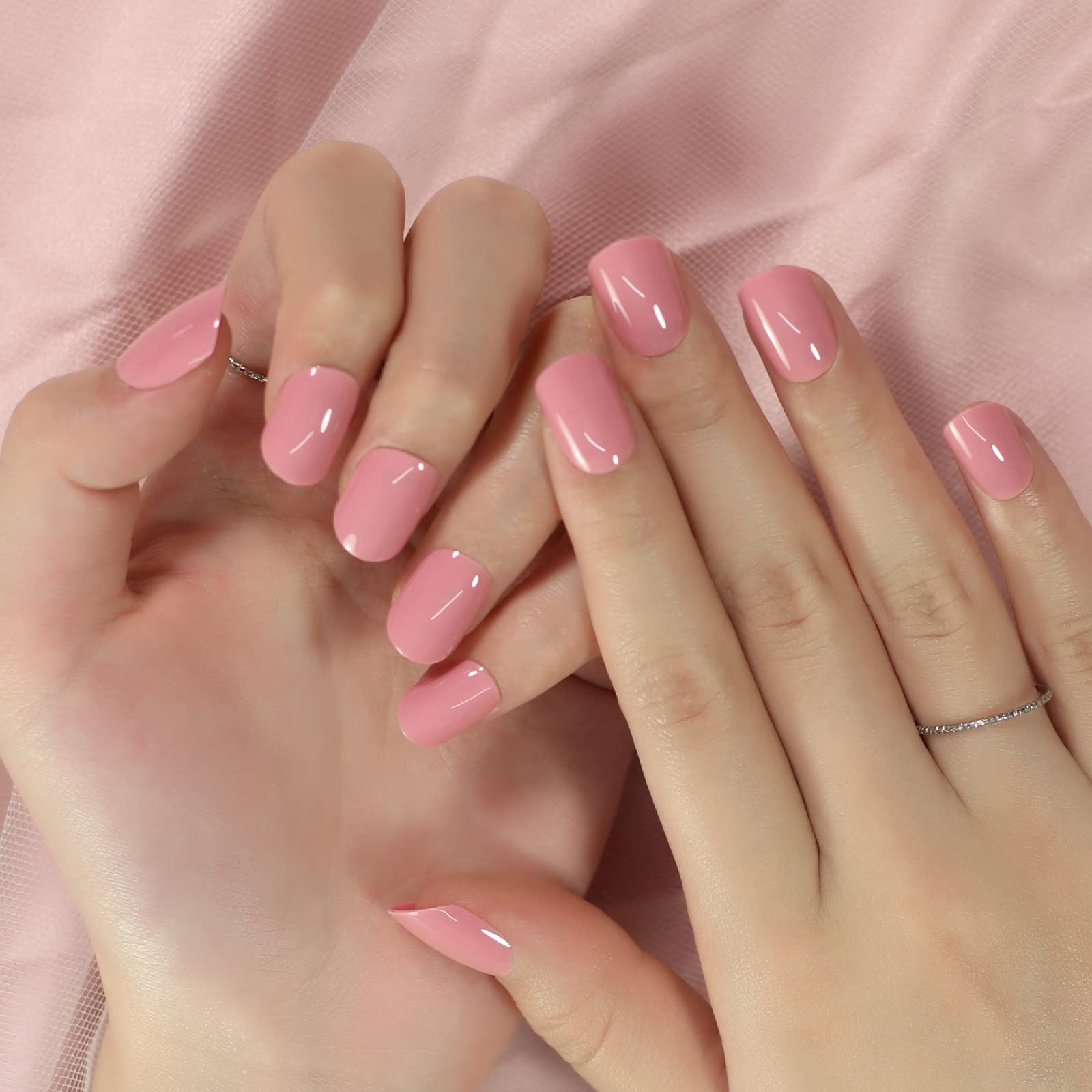 CoolNail Medium Glossy Nude Pink Press-On False Nails - Short Squoval Round Fake Nails for Manicure | Salon Quality Daily Wear Nail Art Tips | Perfect for Parties, Weddings & Everyday Elegance