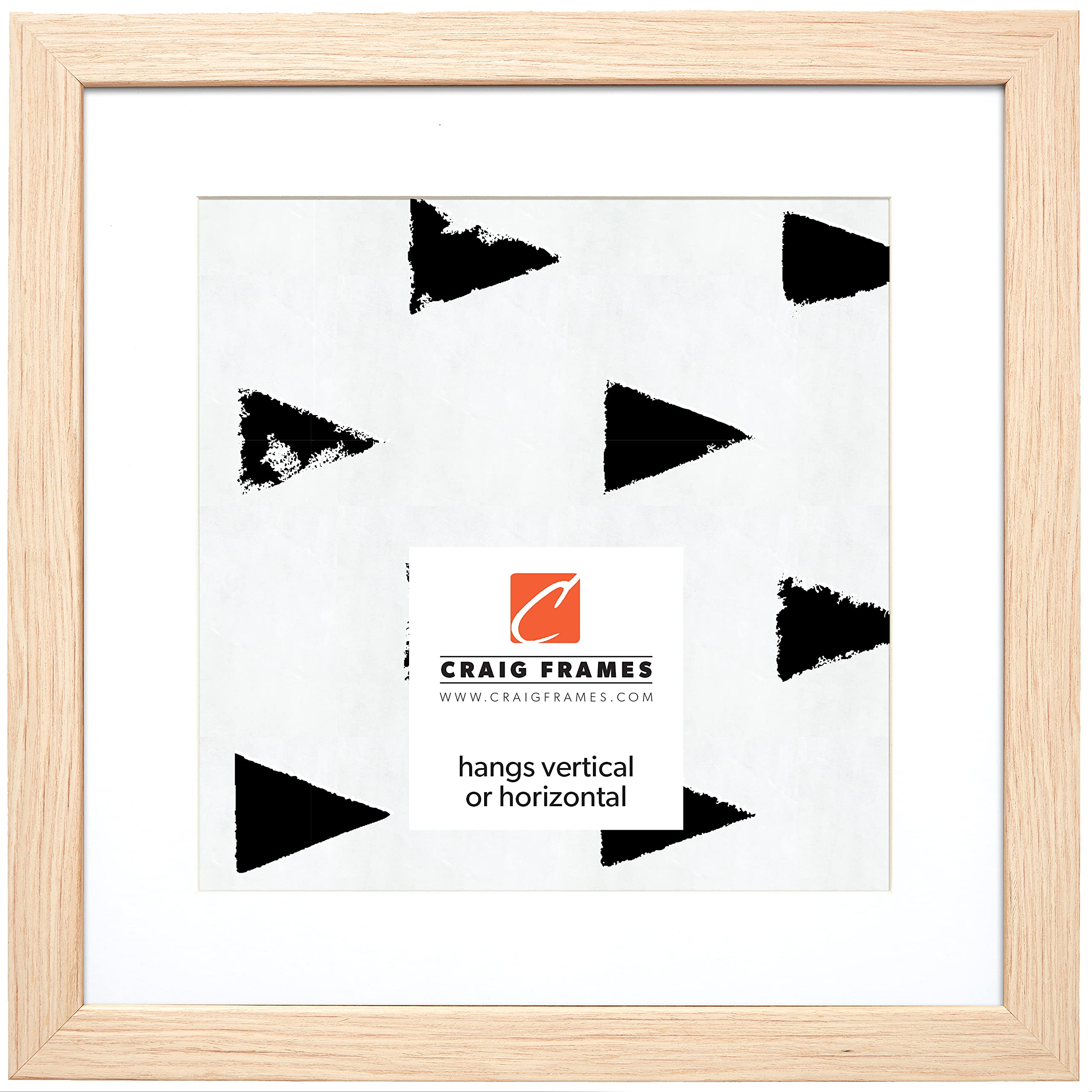 Craig Frames 16x16 Square Picture Frame with 12x12 Mat - Natural Wood Photo Frame for Wall Decor, Home Office, Living Room, Bedroom & Gifts