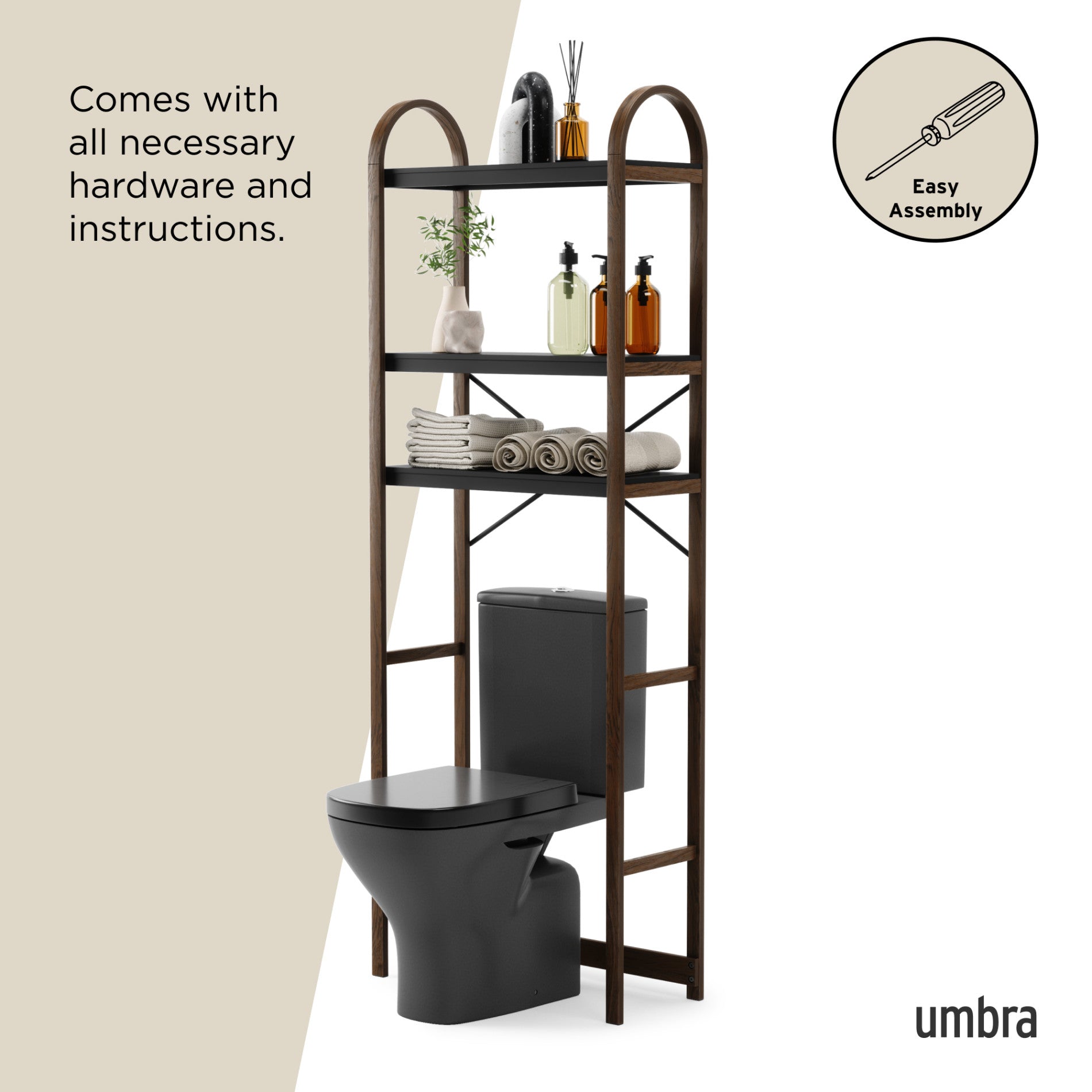 Bellwood Over the Toilet Shelf - Space Saving Bathroom Storage Organizer for Towels, Toiletries & Decor - Perfect for Small Bathrooms & Powder Rooms
