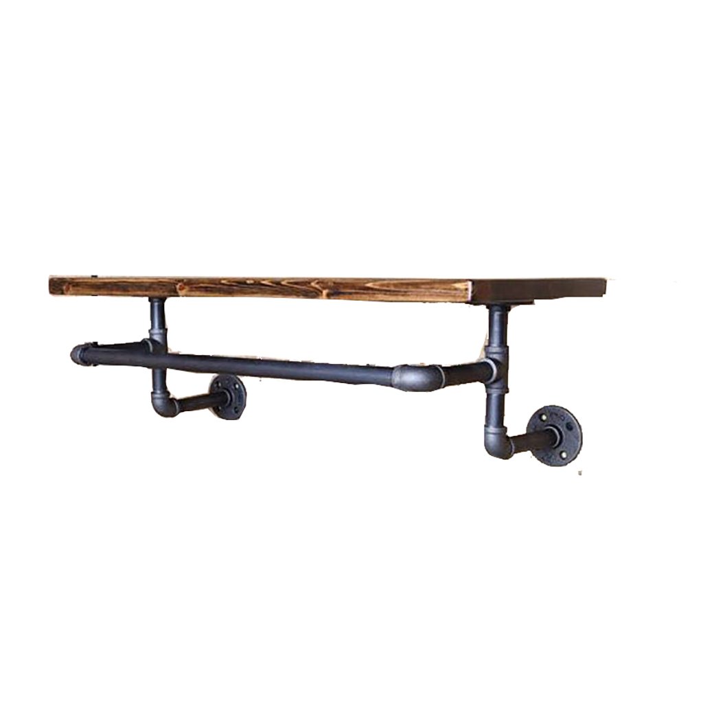 Vintage Industrial Pipe Wall Shelf - Solid Wood Bookshelf & Hose Hanger - 100x20cm Rustic Storage Rack for Living Room, Bedroom, or Garage Organization