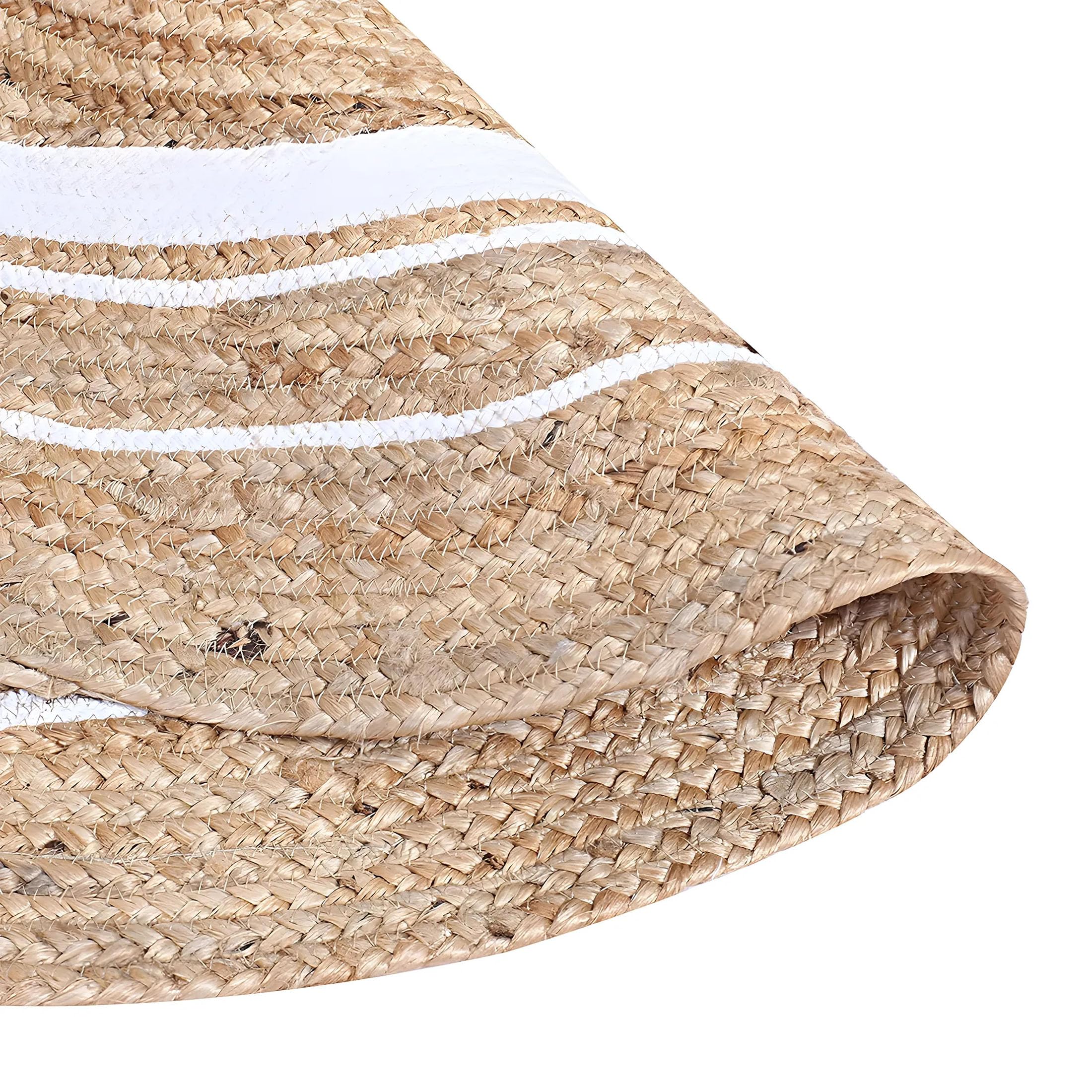 Kuber Industries Hand Woven Braided Jute Round Carpet Rug - 60x60 cm Spiral Design Natural Fiber Doormat for Bedroom, Living Room, Dining Room, Yoga & Meditation - Soft & Durable (White) | Perfect for Boho Home Decor, Entryway Floor Mat, Cozy Interior Accent