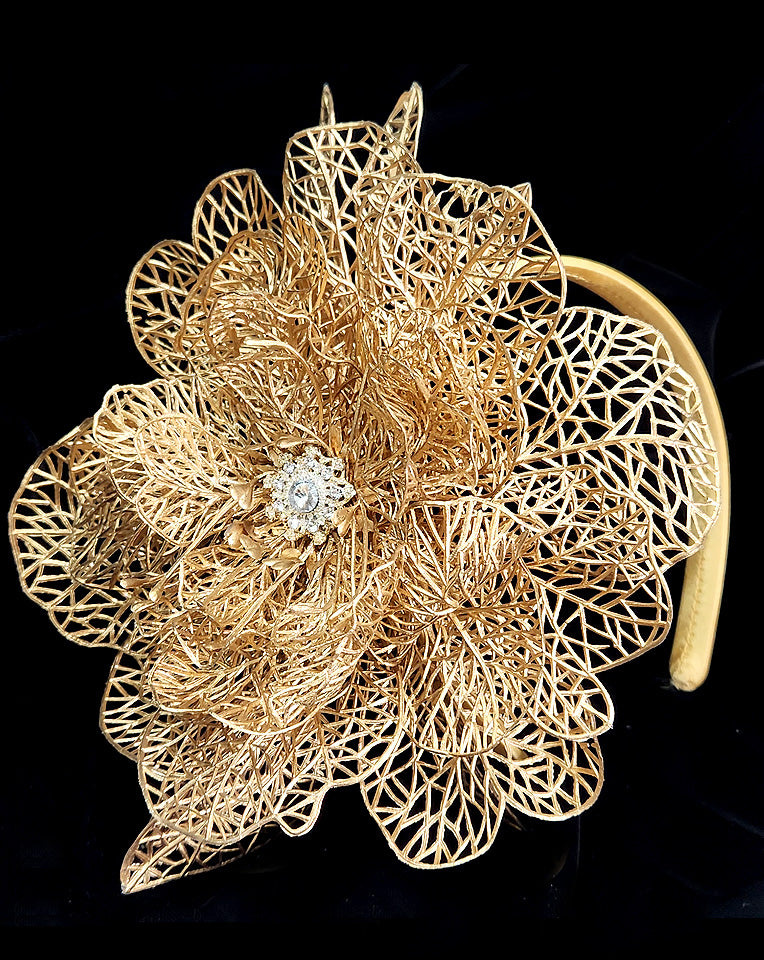 Elegant Metallic Gold Filigree Flower Headband - Race Day Crown & Fascinators by Ginger at Kezani | Perfect for Weddings, Derby Parties & Special Occasions