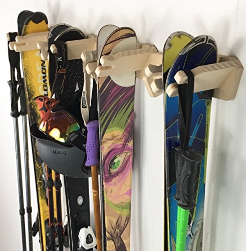 Apres Vertical Ski Storage Rack - Holds 4 Pairs of Skis & Poles | Wall Mounted Space Saving Ski Organizer for Garage, Mudroom or Ski Lodge | Durable Ski Equipment Storage Solution