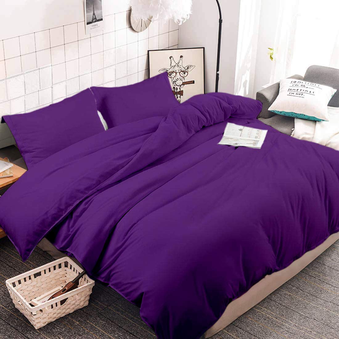 Luxury 100% Egyptian Cotton Oversized King Duvet Cover Set - 800 Thread Count, 3 Piece (120x98 Inches) with Zipper Closure & Corner Ties - Soft Purple Solid Bedding for Master Bedroom & Guest Room