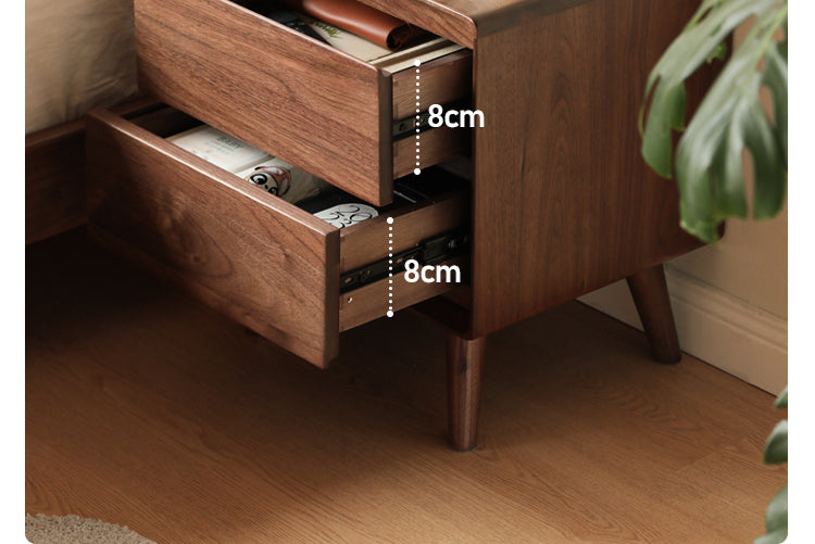 Solid Black Walnut Wood Classic Nightstand - Stylish Bedside Table for Bedroom, Living Room & Guest Room