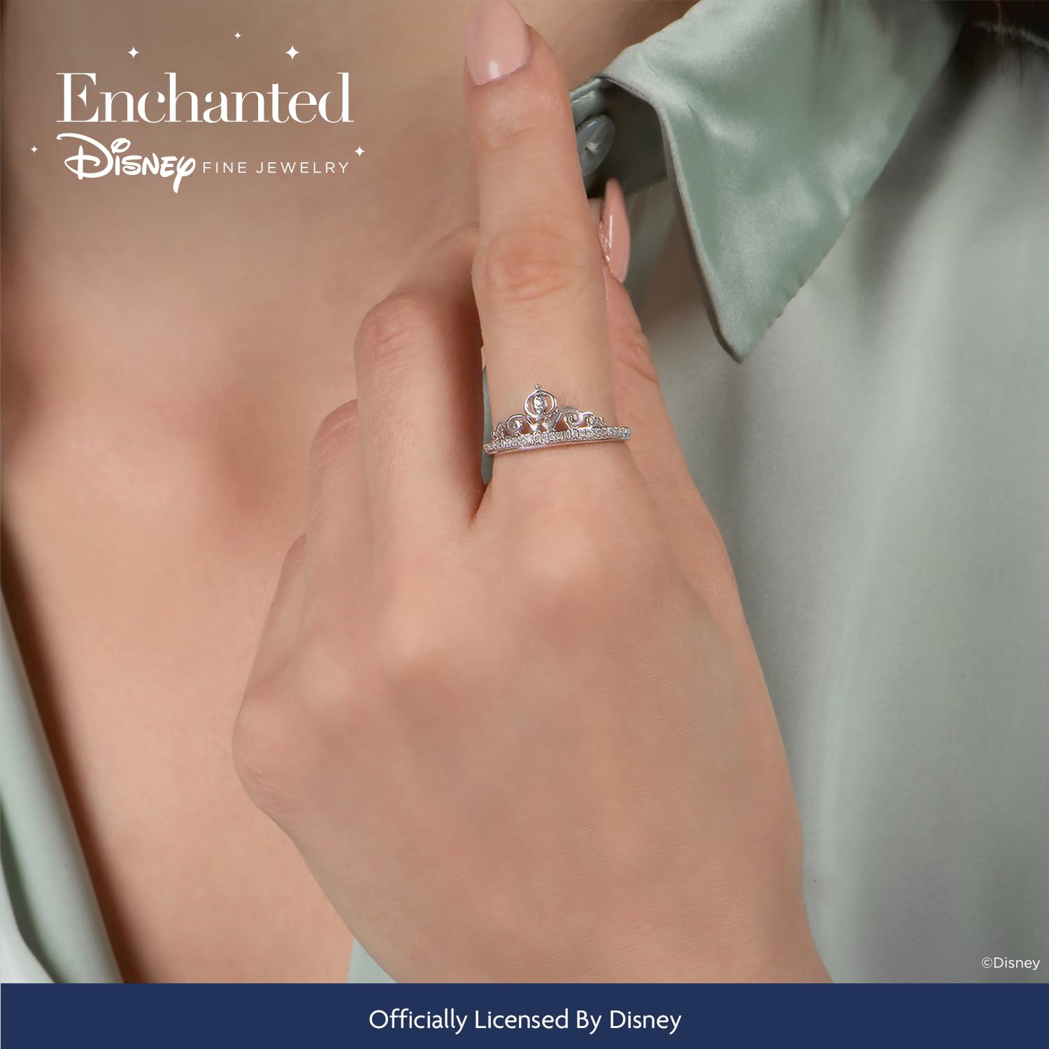 Enchanted Disney Cinderella Carriage Ring - Sterling Silver with 1/10 CTTW Diamonds | Elegant Jewelry for Women | Perfect for Weddings, Anniversaries & Disney-Themed Gifts
