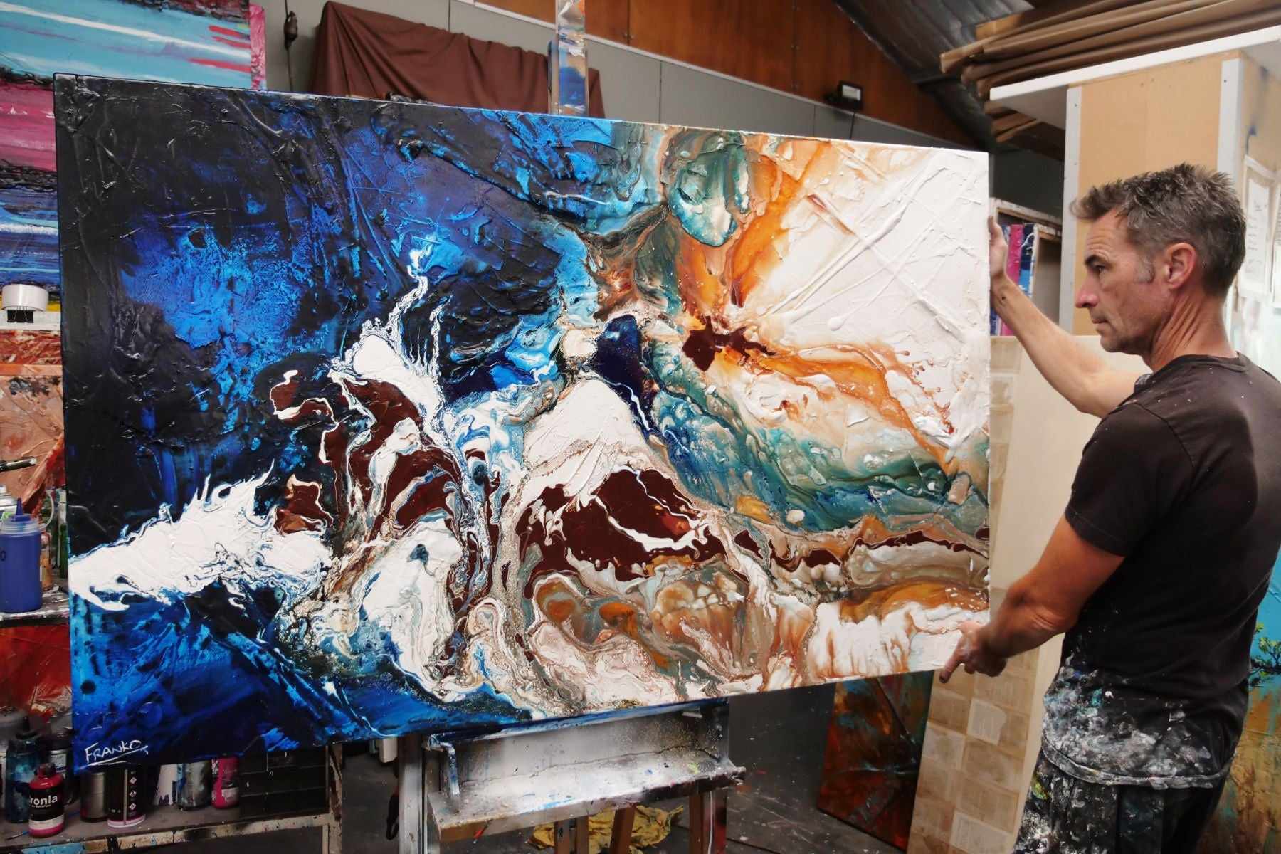 160cm x 100cm Blue White Textured Abstract Canvas Art Painting - Modern Wall Decor for Living Room, Bedroom & Office