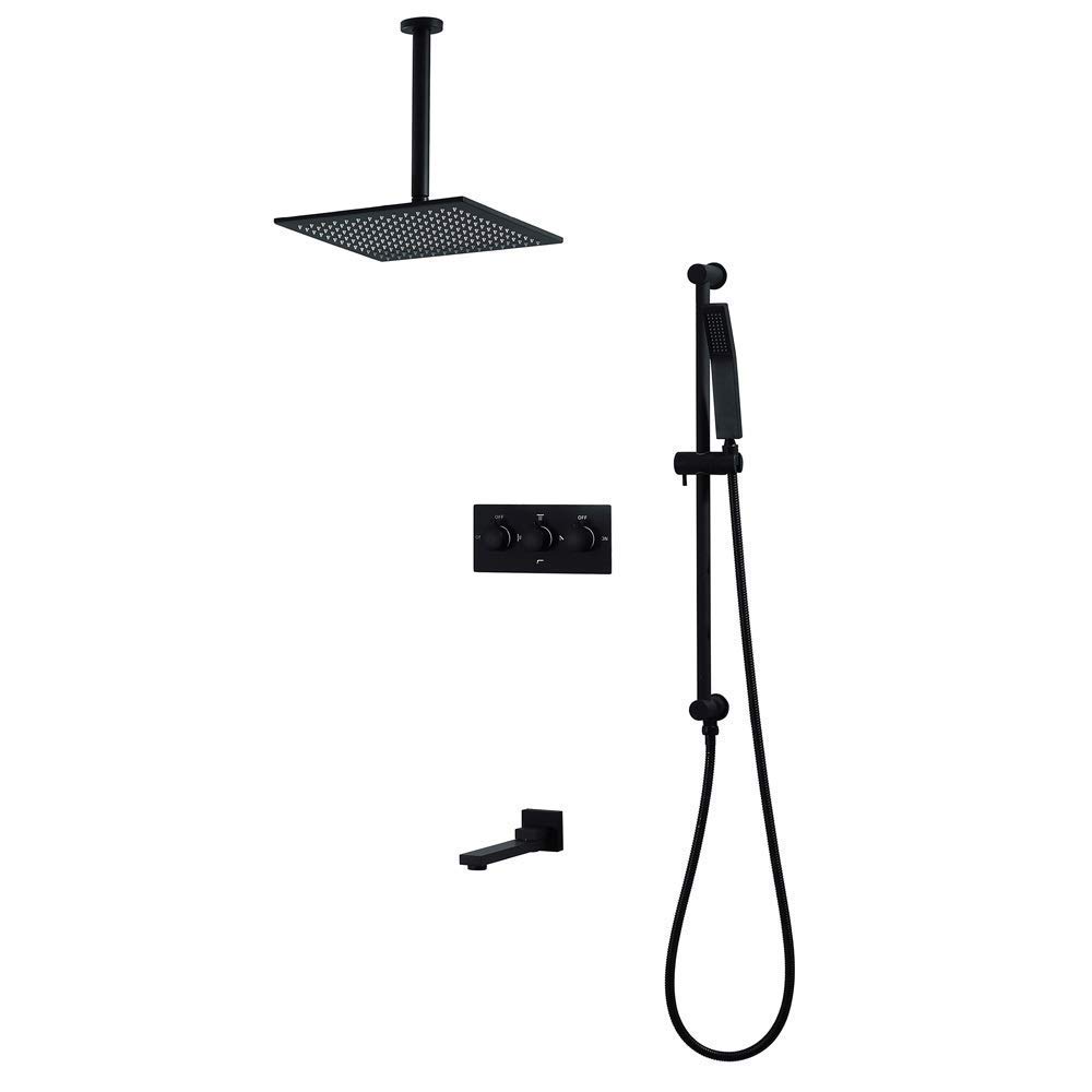 Black Concealed Shower Faucet Set - 3-Function Wall Mounted Shower System with 250mm Square Rain Showerhead & Handheld Sprayer | Bathroom Upgrade for Modern Homes (Ideal for Master Bath, Guest Bath & Spa-Like Experience)