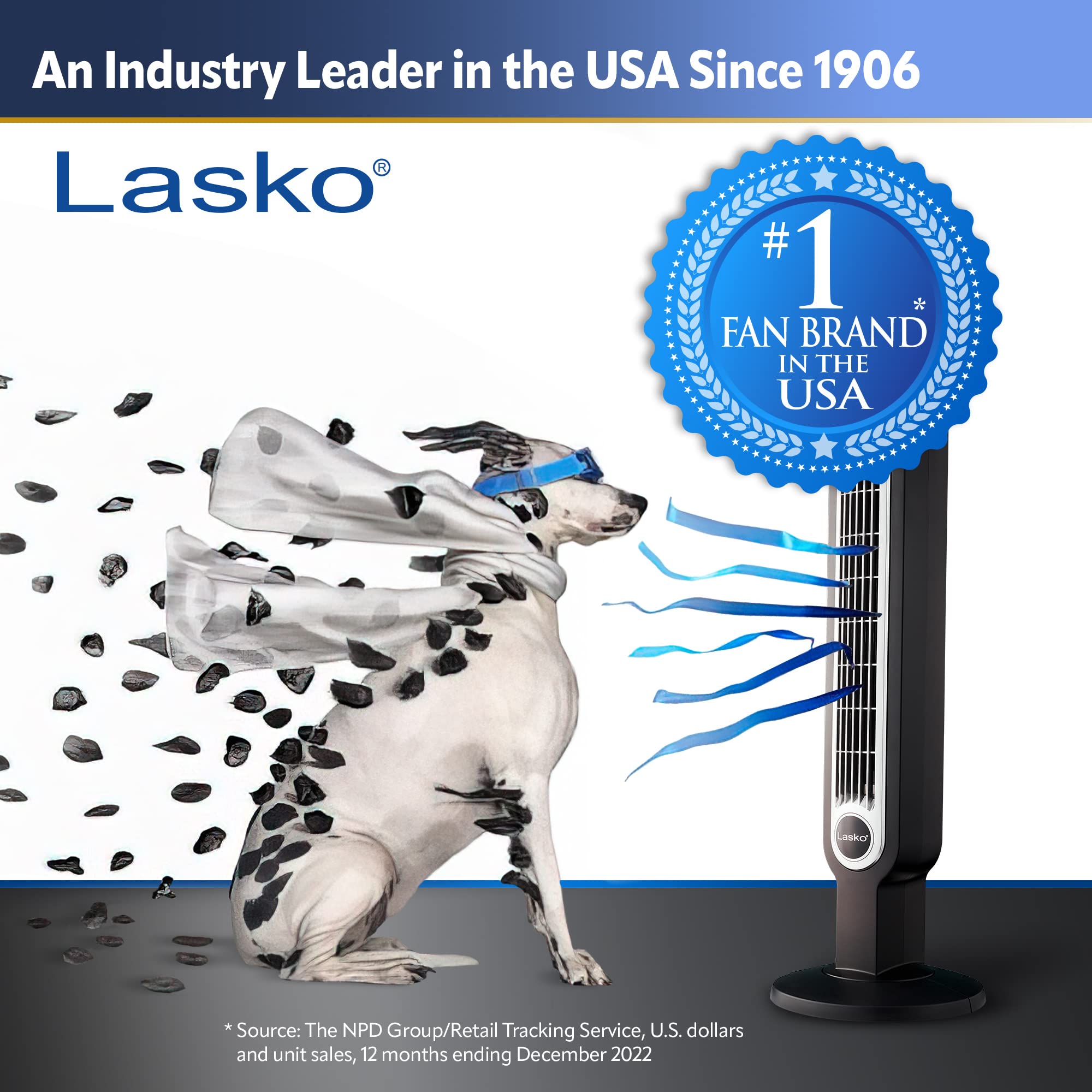 Lasko 2264QM High Velocity Tower Fan with Remote Control, 3 Speed Settings, Timer, Oscillation & Wall Mount - Powerful Cooling for Home, Office & Bedroom - Quiet Floor Fan with Pivoting Head for Year-Round Comfort